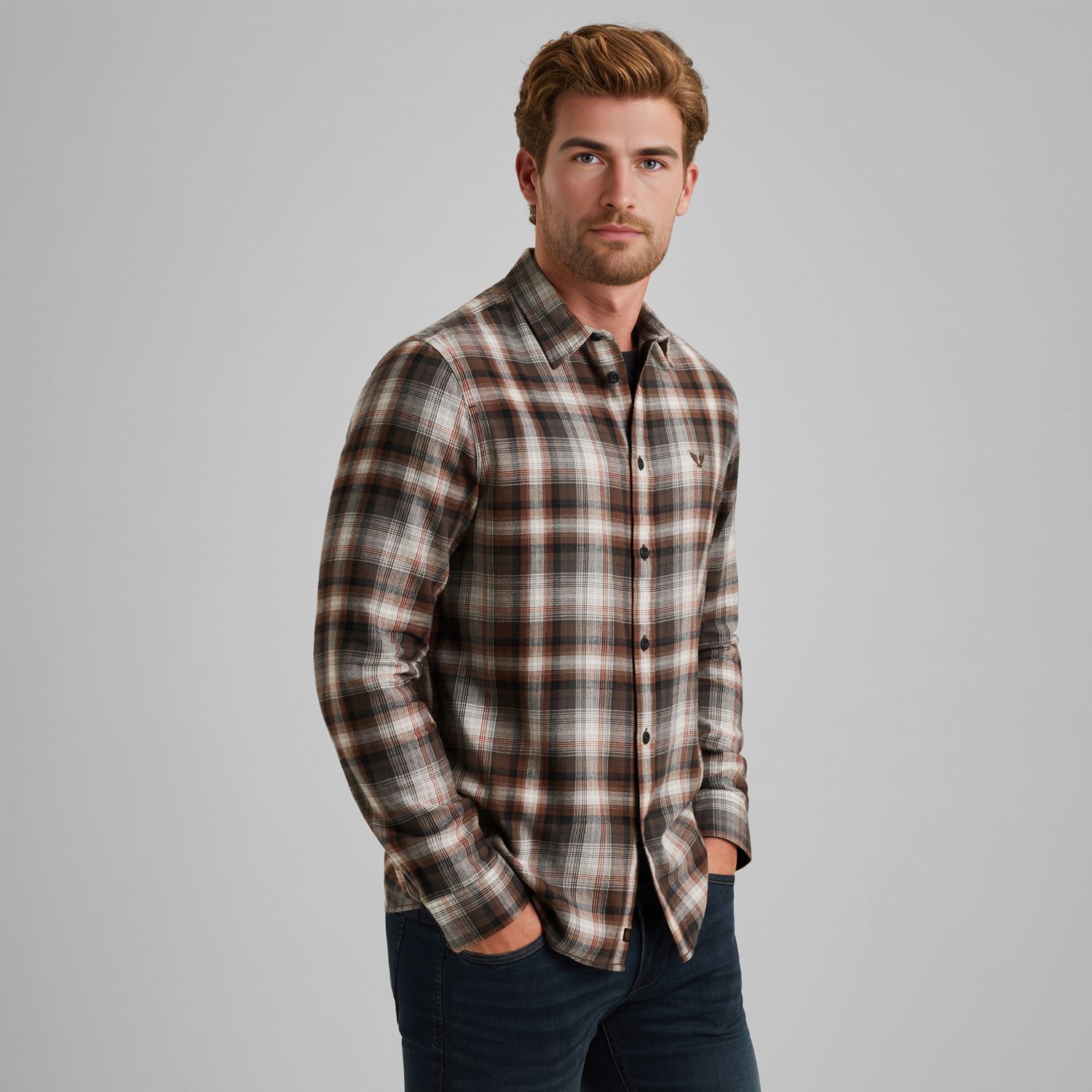 Рубашка PME Legend в клетку коричневая артикул PSI2509235-8203