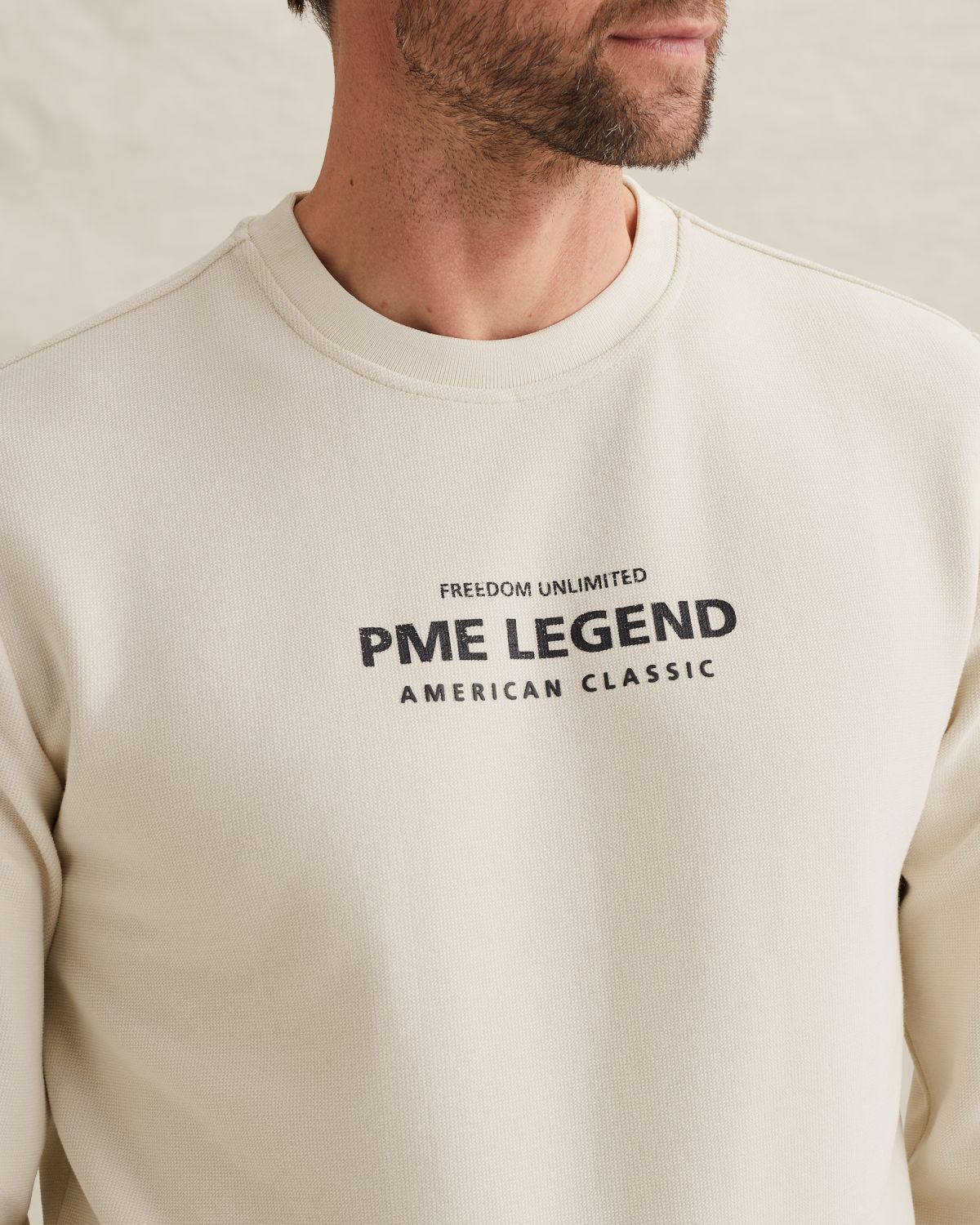 Свитшот PME Legend с принтом и рифлёным воротником бежевый артикул PSW2602485-7013