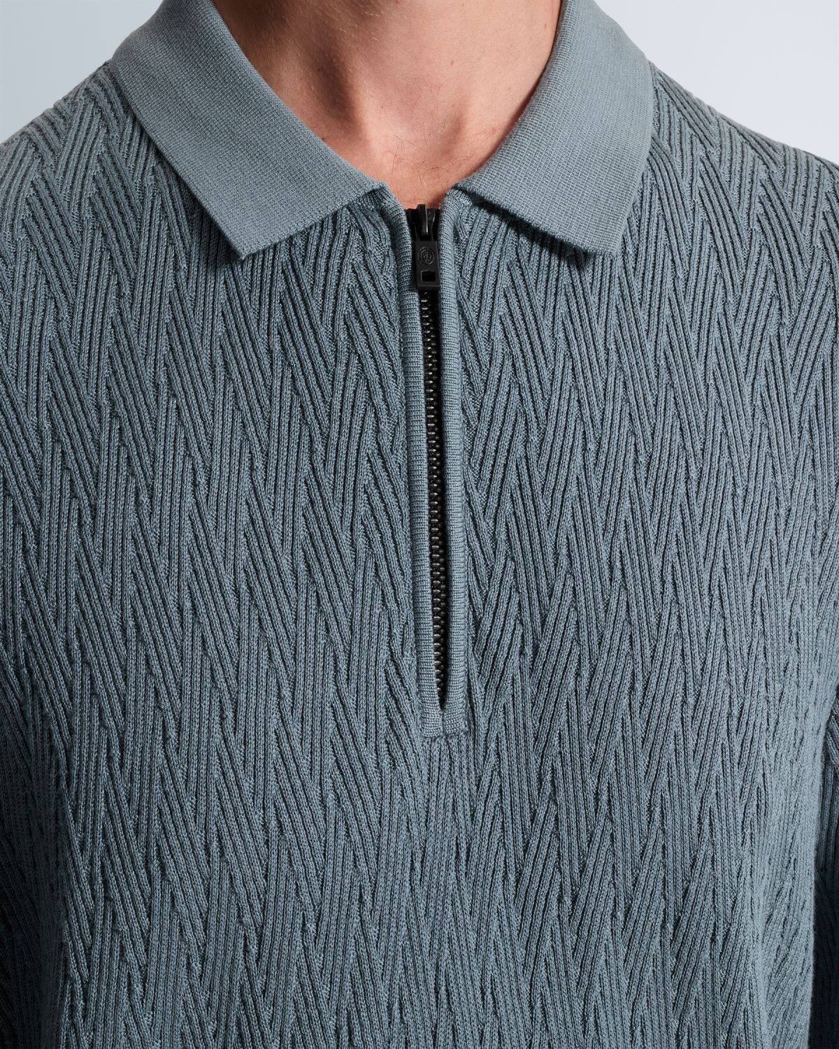 Рубашка-поло Cast-Iron с молнией серо-голубая артикул CPSS2608850-5146