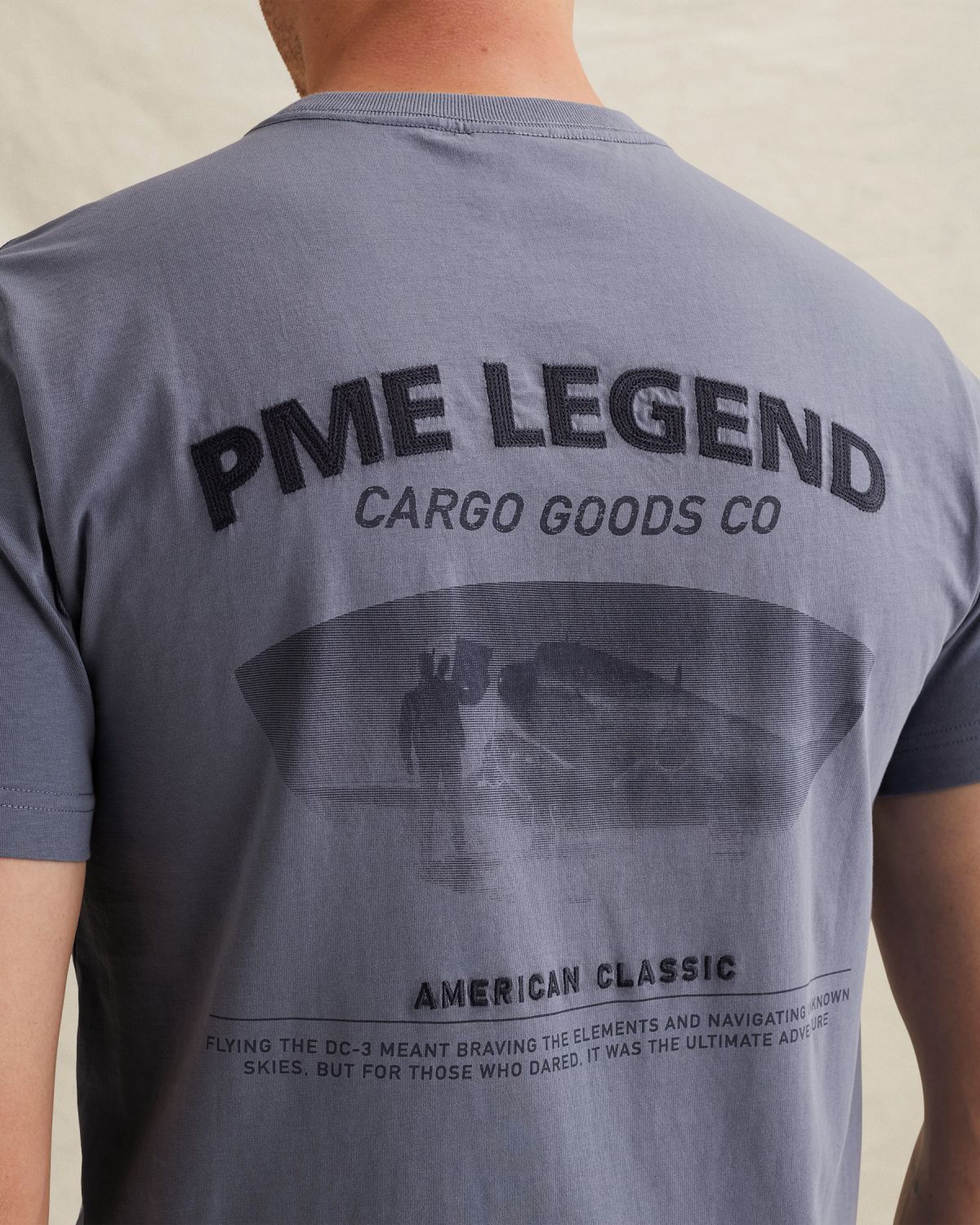Футболка PME Legend с принтом на спинке синяя артикул PTSS2603571-5052