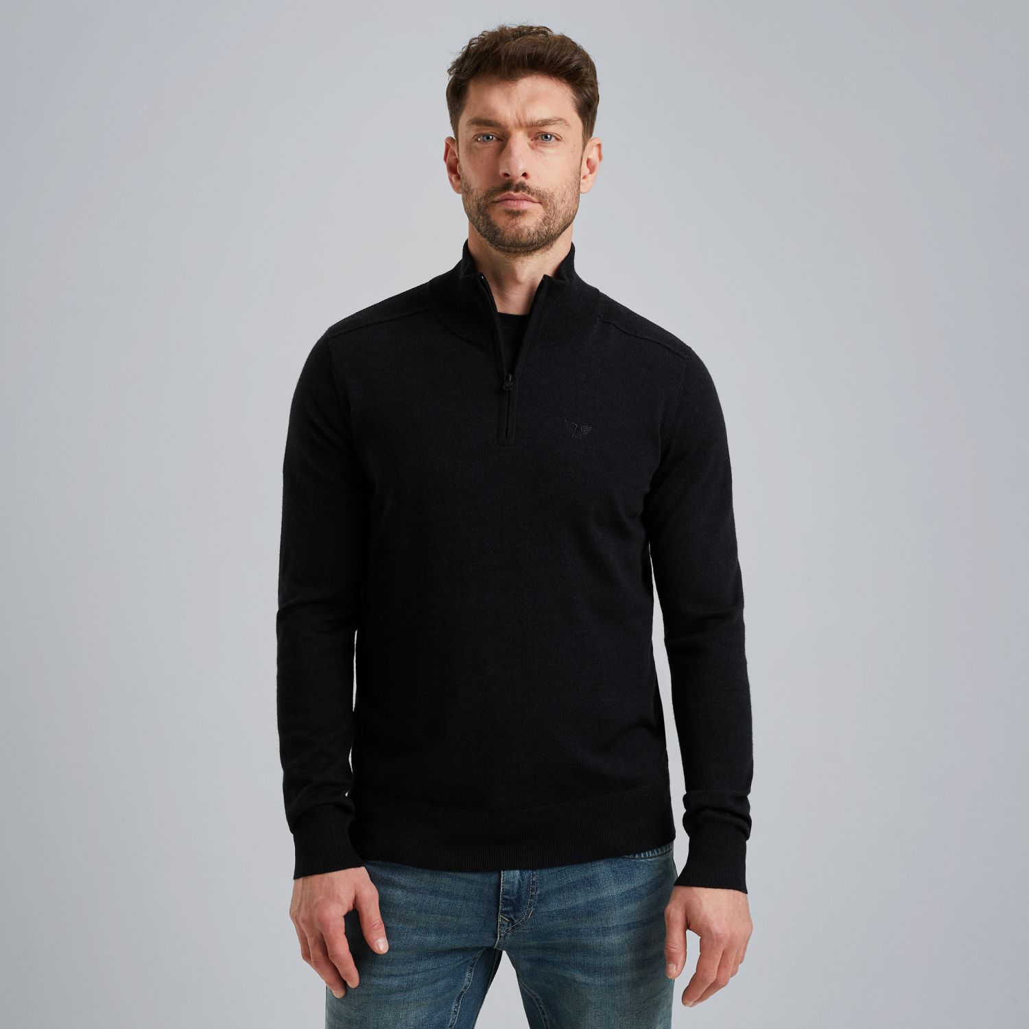 Пуловер PME Legend с воротником-стойкой синий артикул PKW2509327-5281