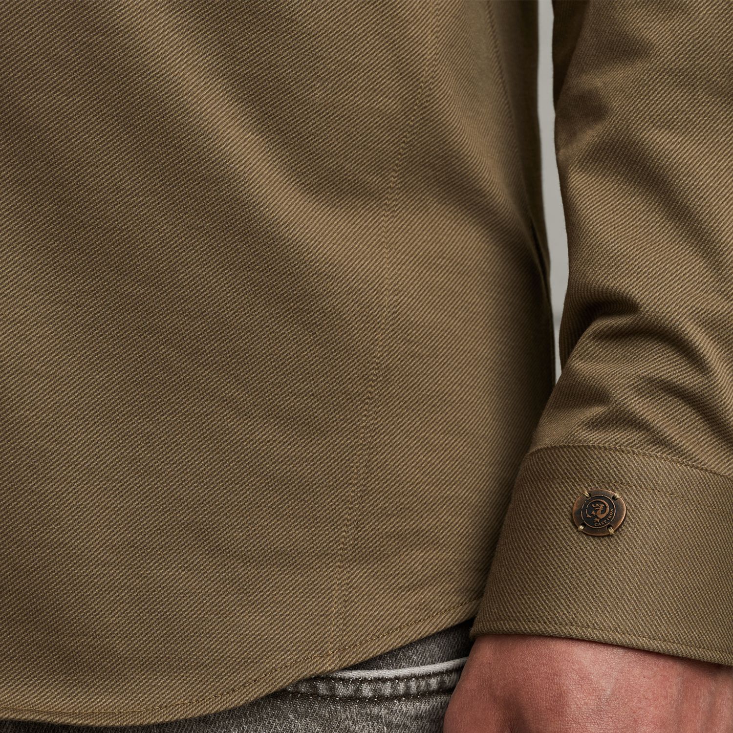 Рубашка Cast-Iron в твиловом трикотаже хаки артикул CSI2508200-8025