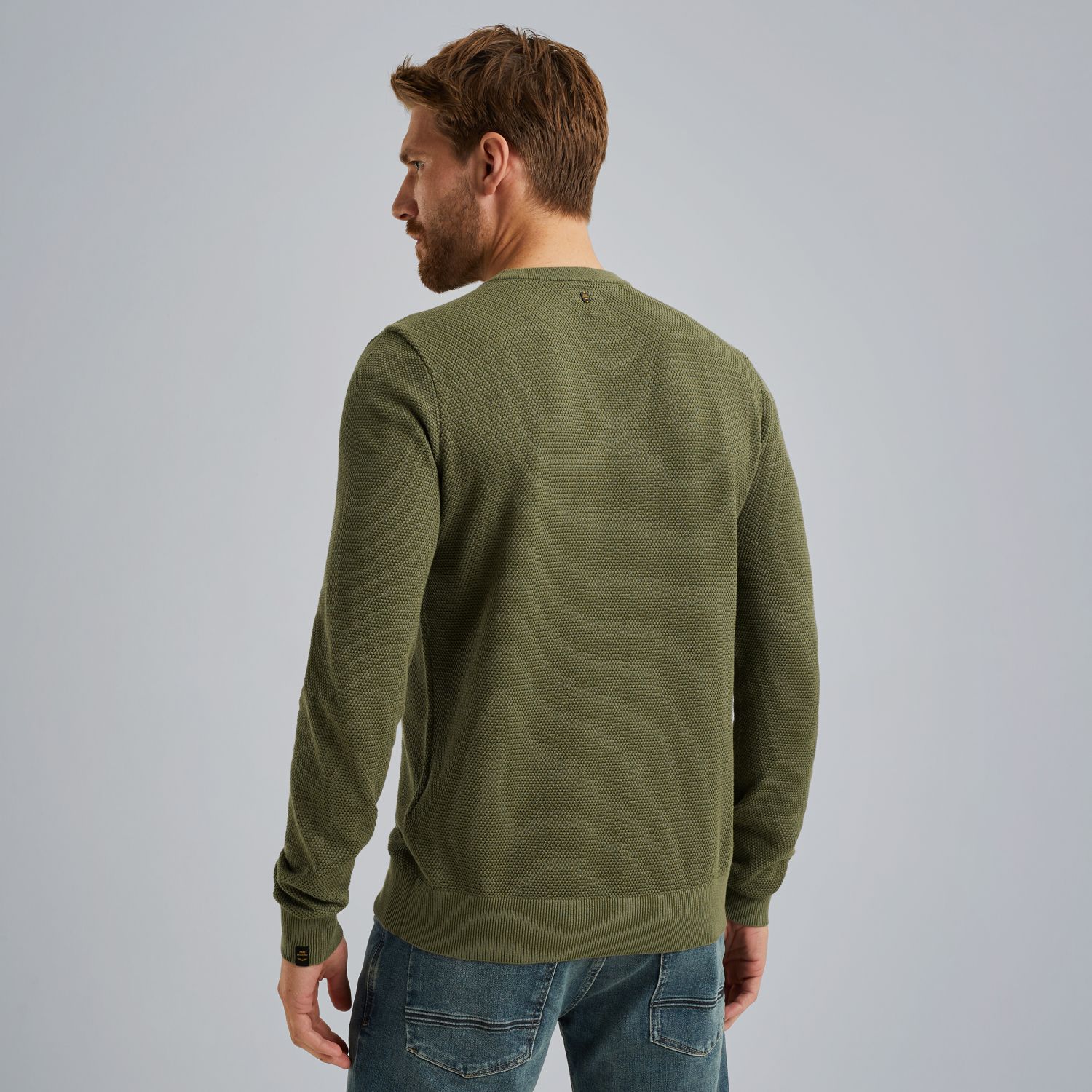 Пуловер PME Legend с вафельной текстурой зелёный артикул PKW2508324-6379