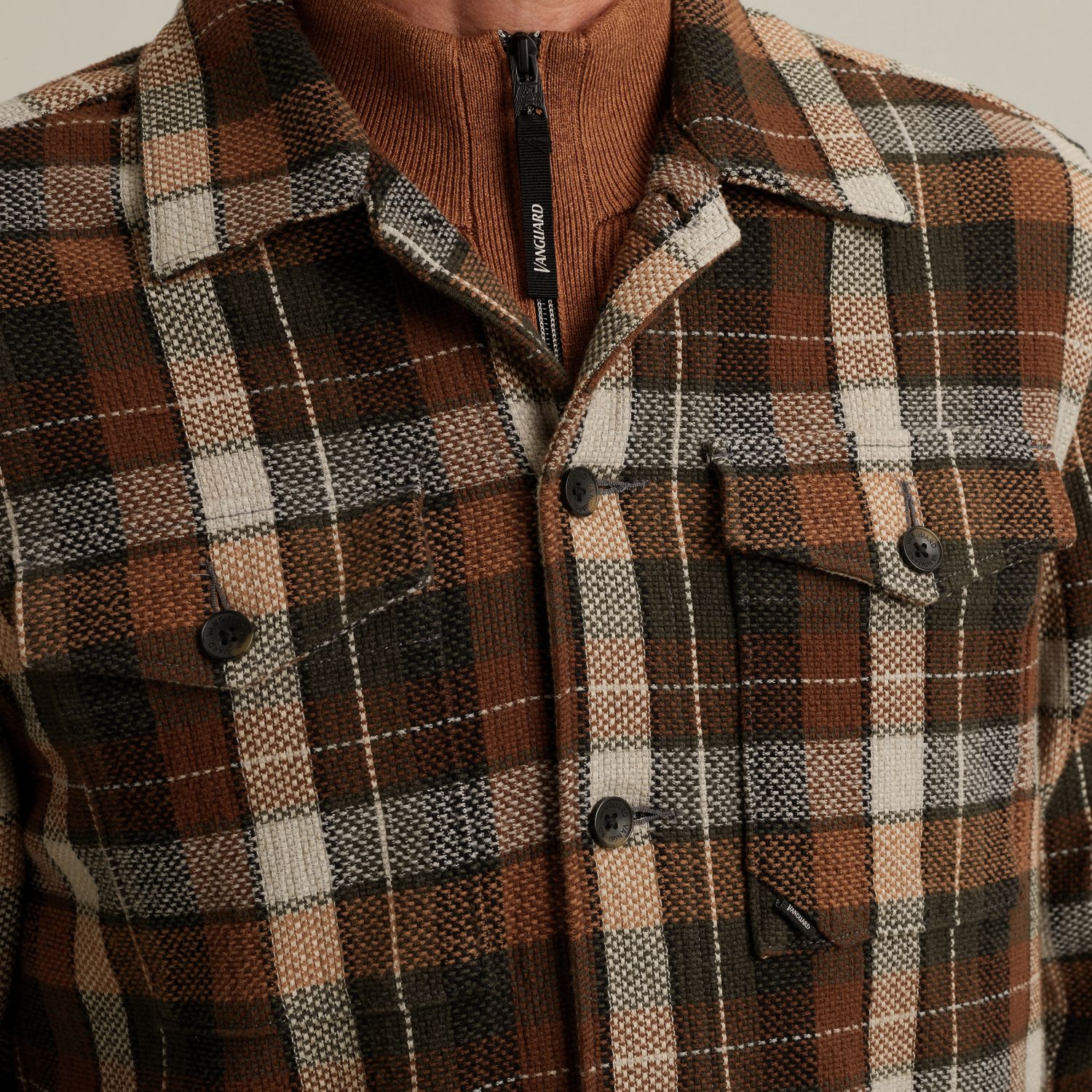 Рубашка-жакет Vanguard в клетку коричневая артикул VSI2510256-8122