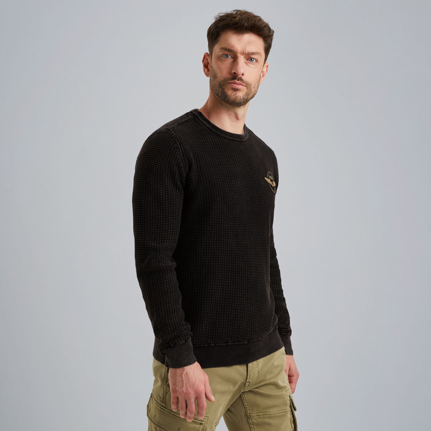 Пуловер PME Legend с окраской готового изделия чёрный артикул PKW2510309-999