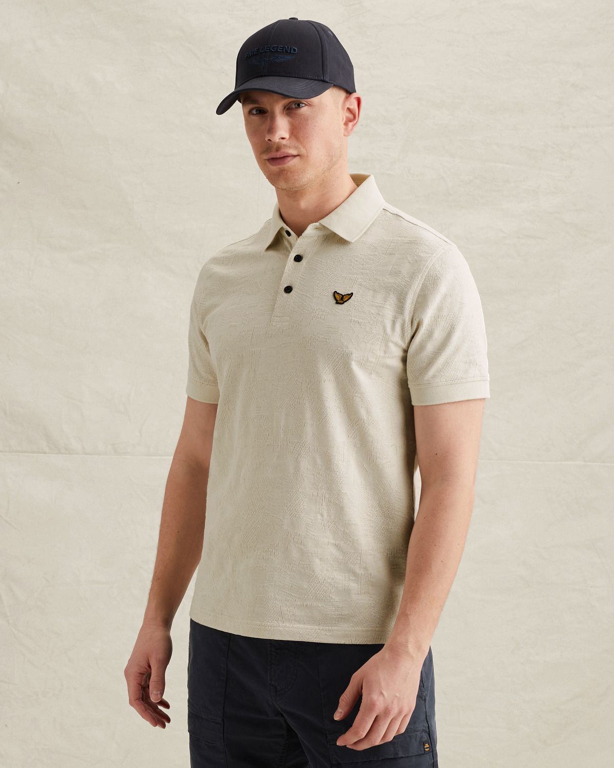 Футболка-поло PME Legend с жаккардовым узором бежевая артикул PPSS2603883-7013