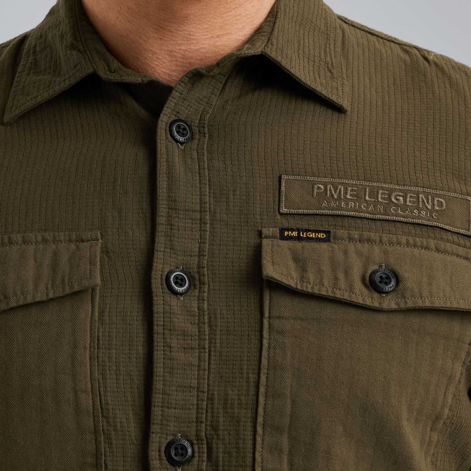 Рубашка PME Legend с нагрудными карманами зелёная артикул PSI2508209-6416