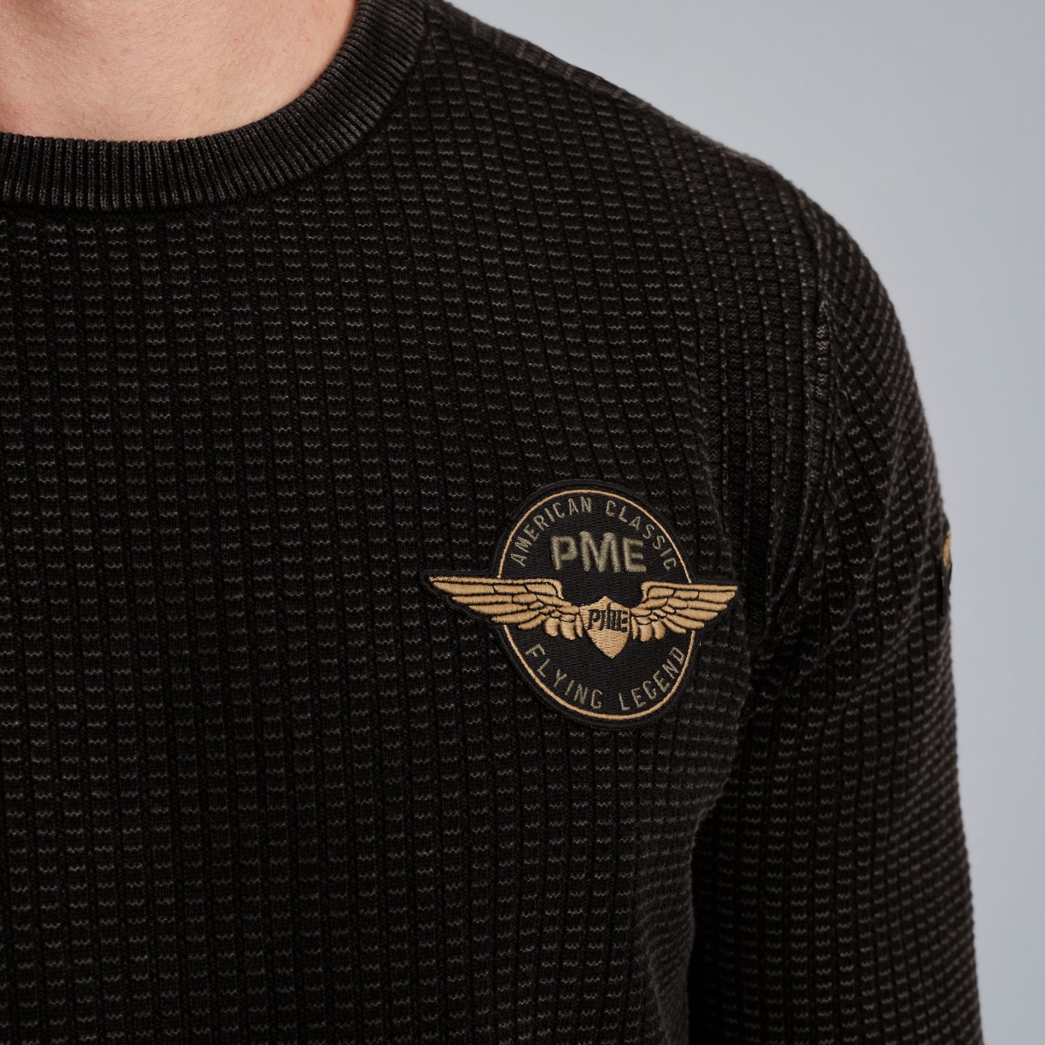 Пуловер PME Legend с окраской готового изделия чёрный артикул PKW2510309-999
