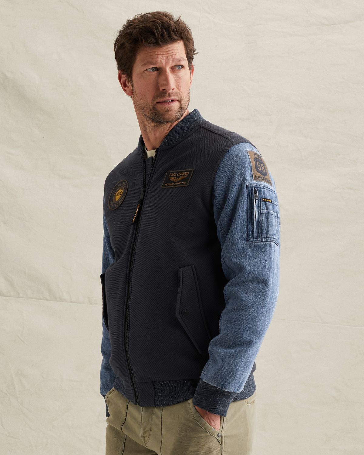 Куртка PME Legend гибридная с нашивками синяя артикул PJH2602484-5116