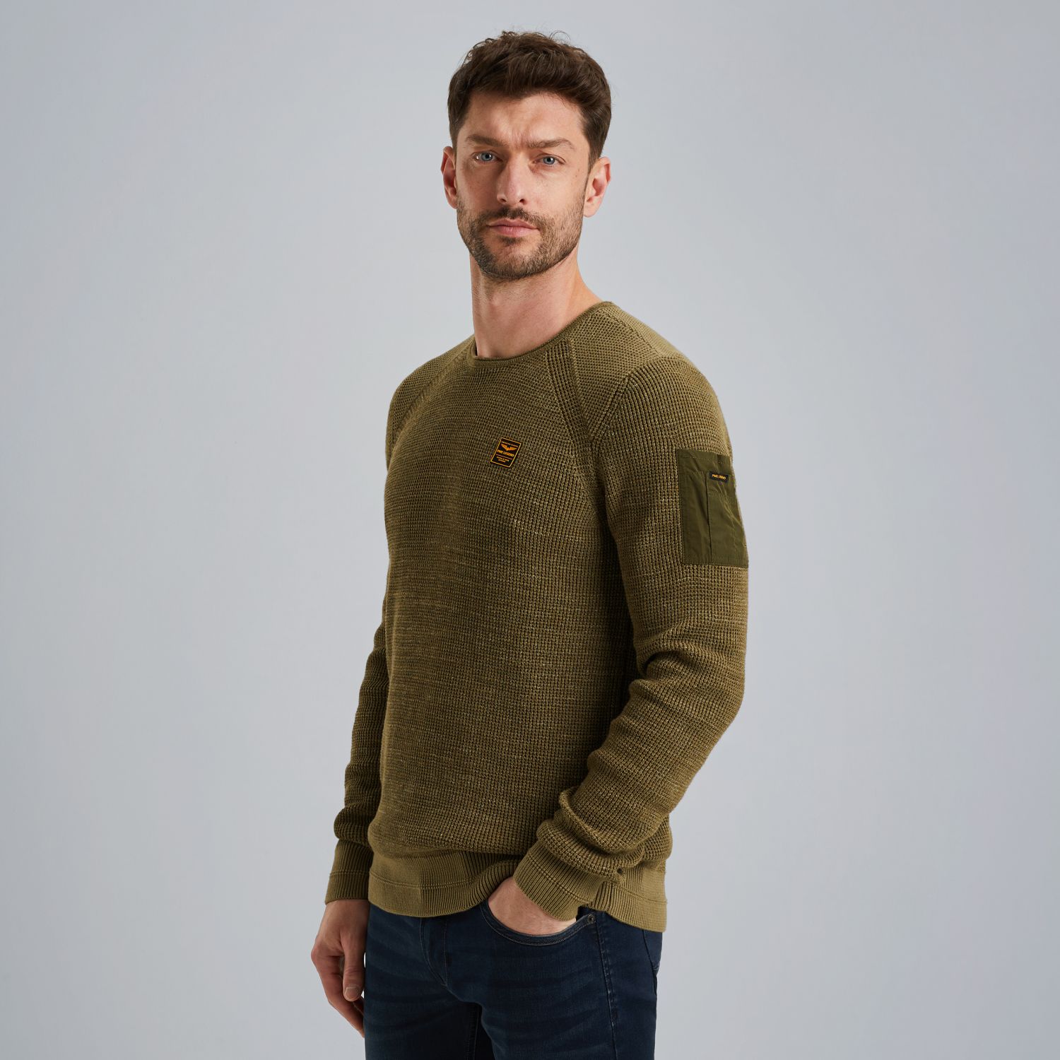 Пуловер PME Legend с круглым вырезом зелёный артикул PKW2508301-6416