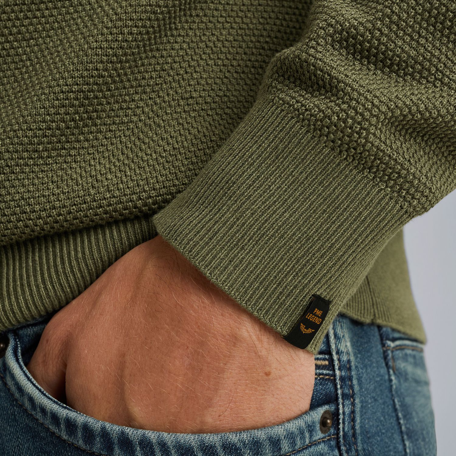 Пуловер PME Legend с вафельной текстурой зелёный артикул PKW2508324-6379