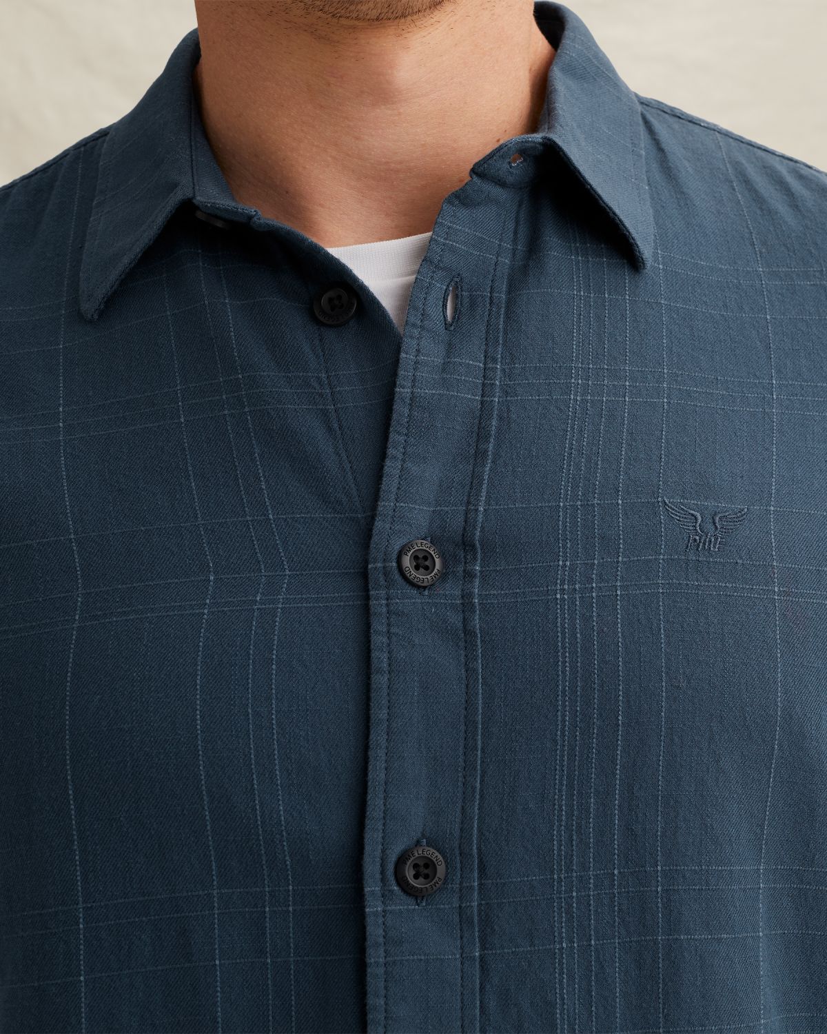 Рубашка PME Legend с короткими рукавами и текстурой в клетку синяя артикул PSIS2603256-5052