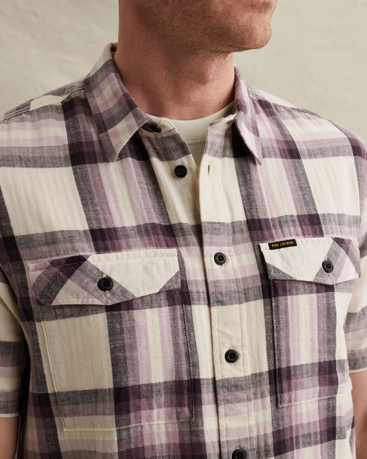 Рубашка PME Legend в клетку фиолетовая артикул PSIS2603258-4323