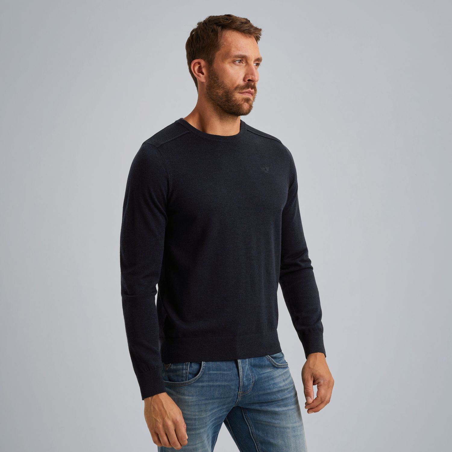 Пуловер PME Legend тонкой вязки с рифлением синий артикул PKW2509326-5281