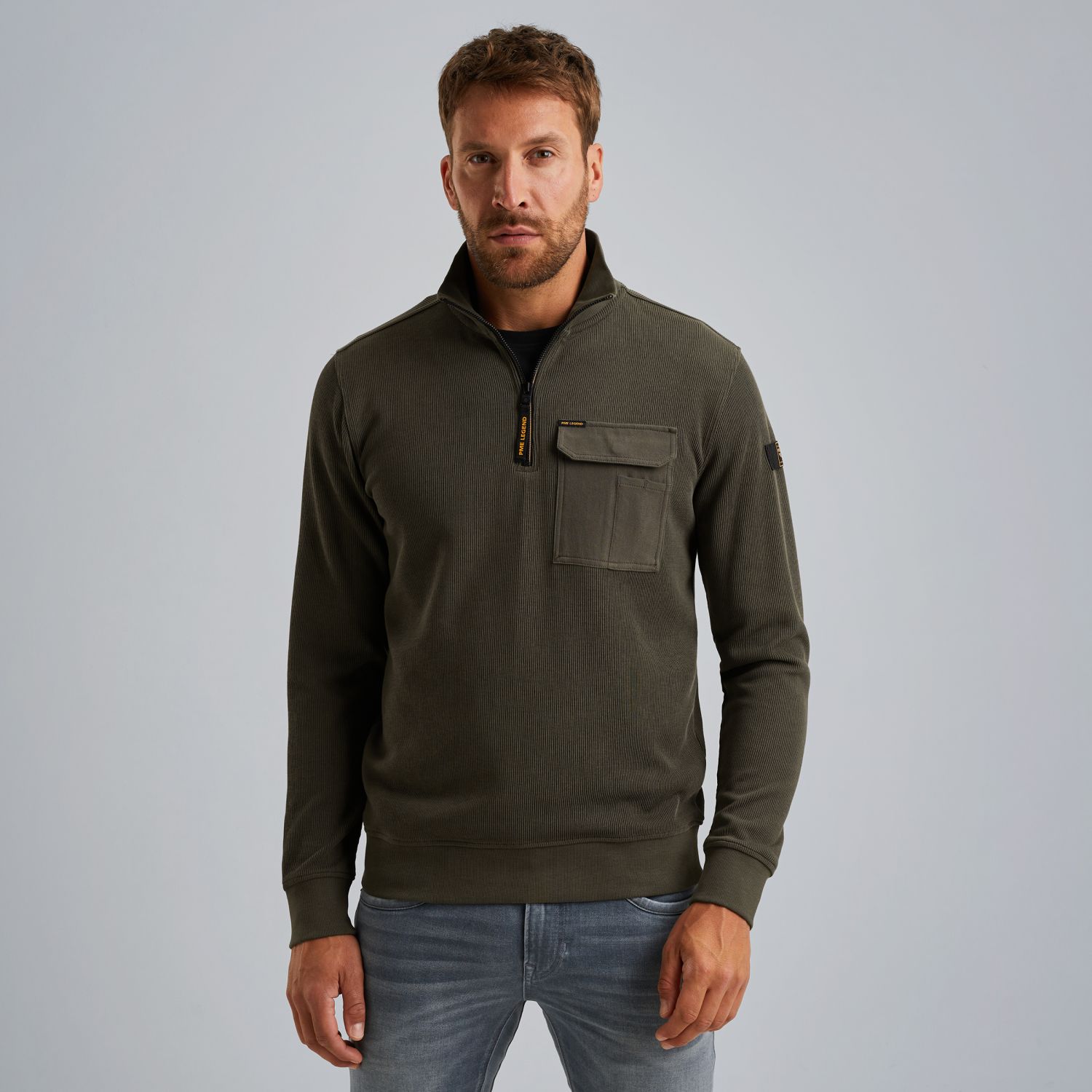 Пуловер PME Legend с нагрудным карманом зелёный артикул PSW2509457-8039