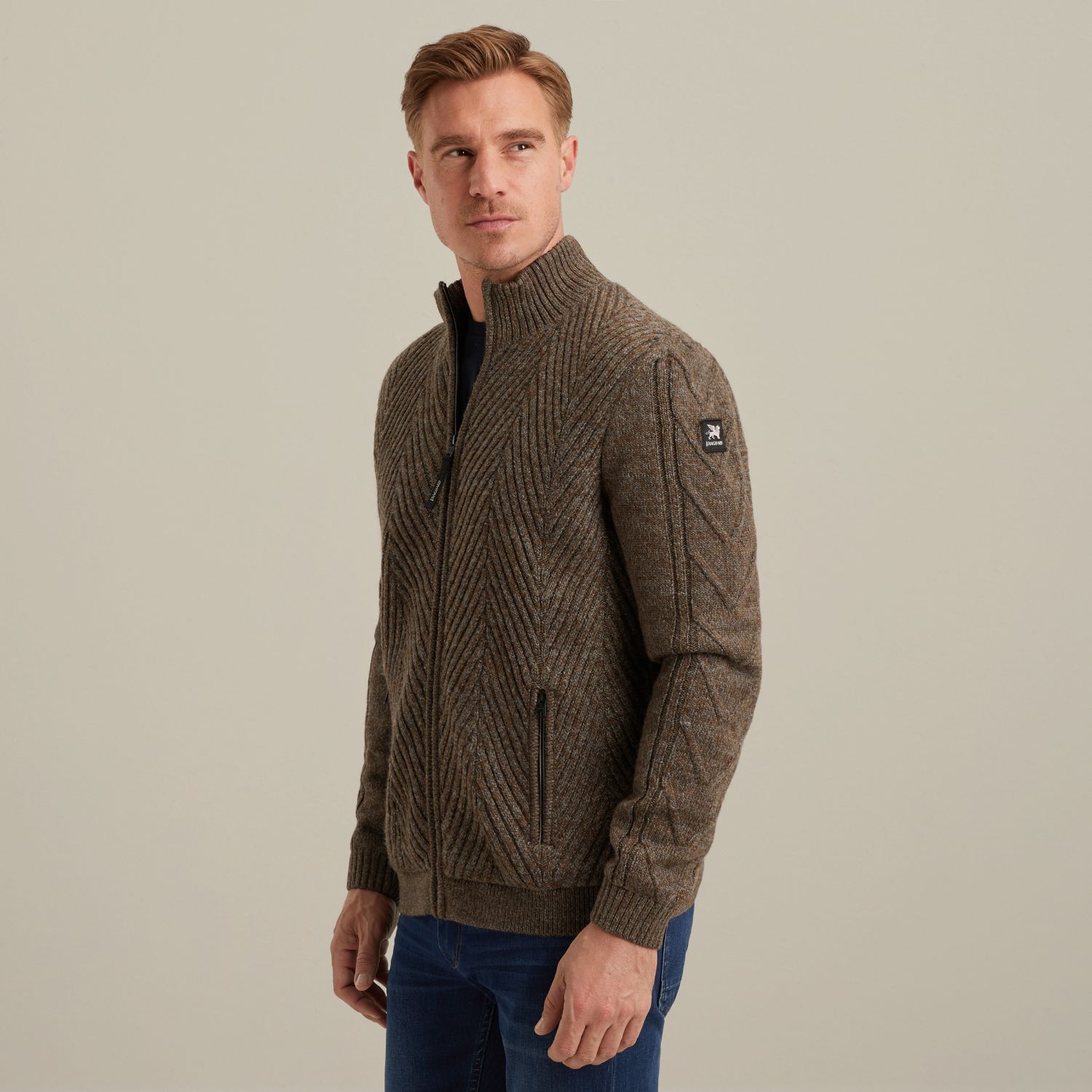 Кардиган Vanguard с воротником-стойкой коричневый артикул VKC2509382-8078