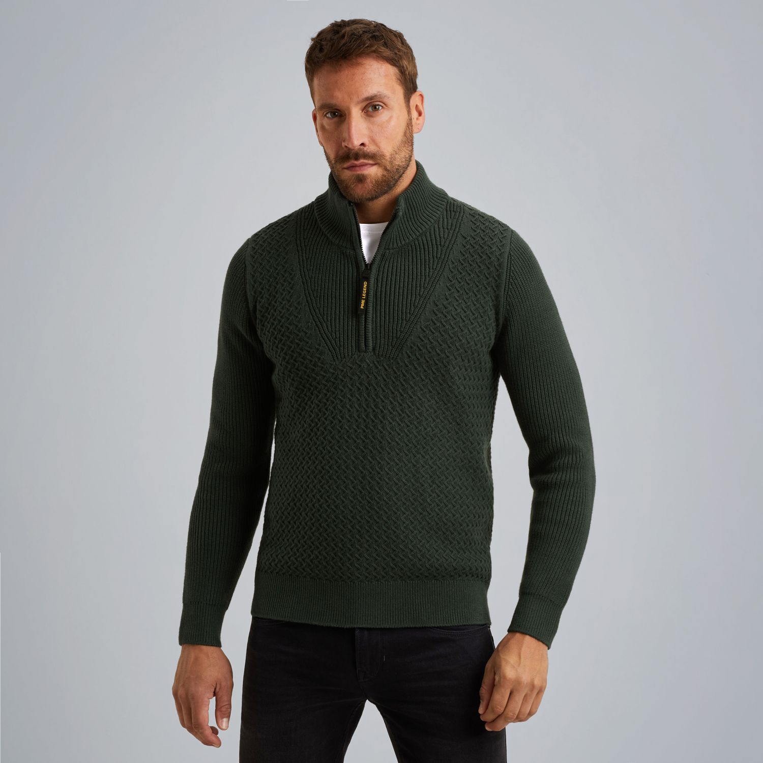 Пуловер PME Legend с короткой молнией зелёный артикул PKW2510305-6027