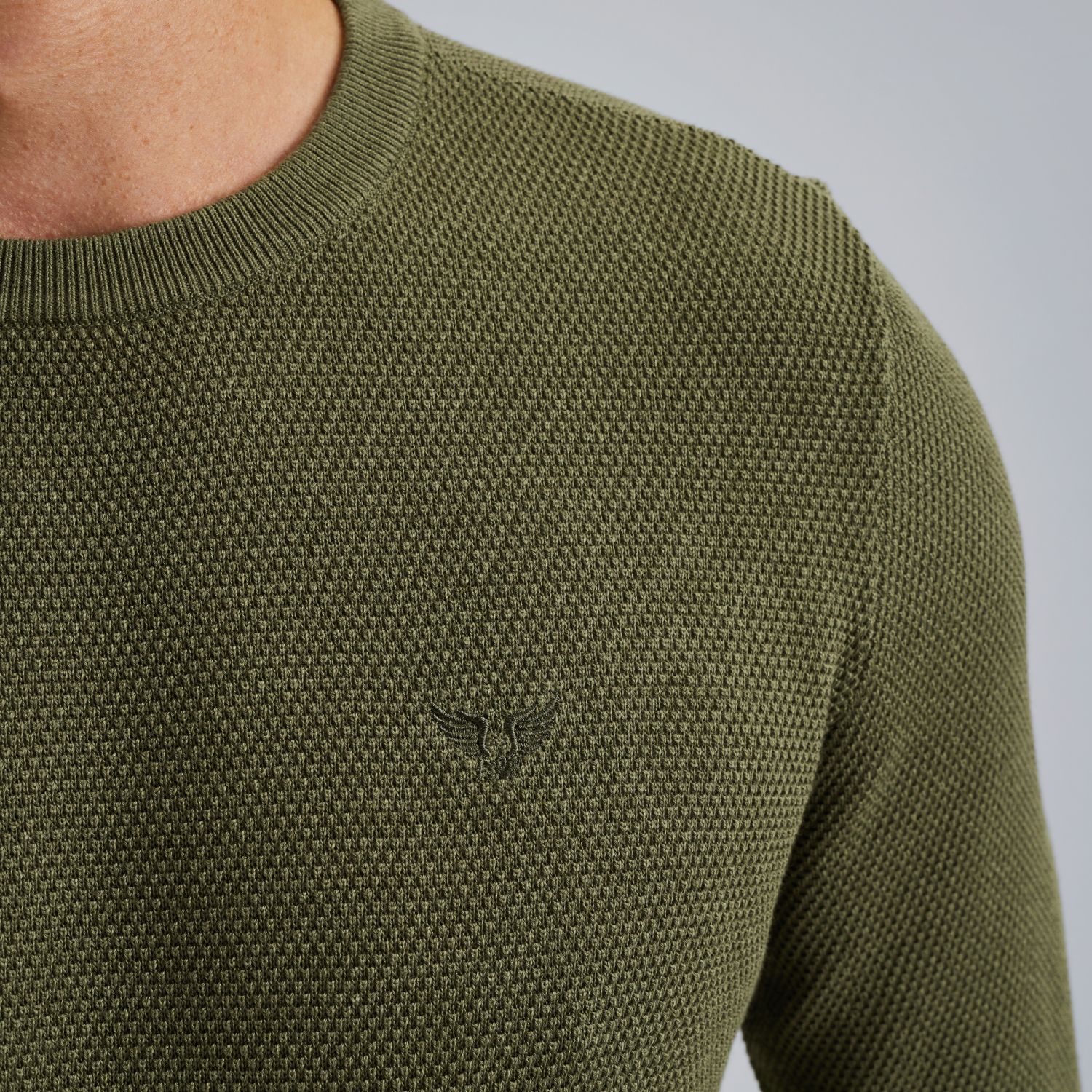 Пуловер PME Legend с вафельной текстурой зелёный артикул PKW2508324-6379
