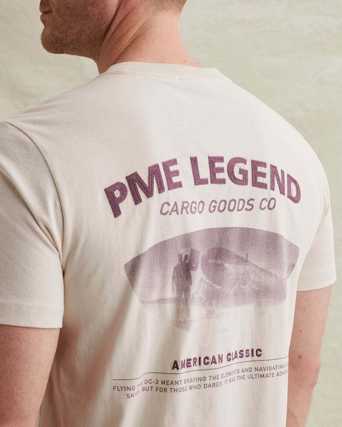 Футболка PME Legend с принтом на спинке бежевая артикул PTSS2603571-7013