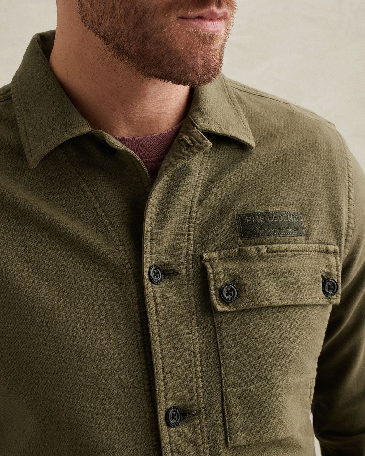 Куртка-рубашка PME Legend с пуговицами и воротником боулинг зелёная артикул PSI2602233-6415