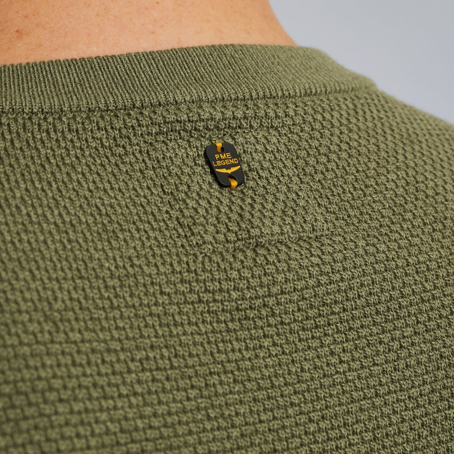 Пуловер PME Legend с вафельной текстурой зелёный артикул PKW2508324-6379