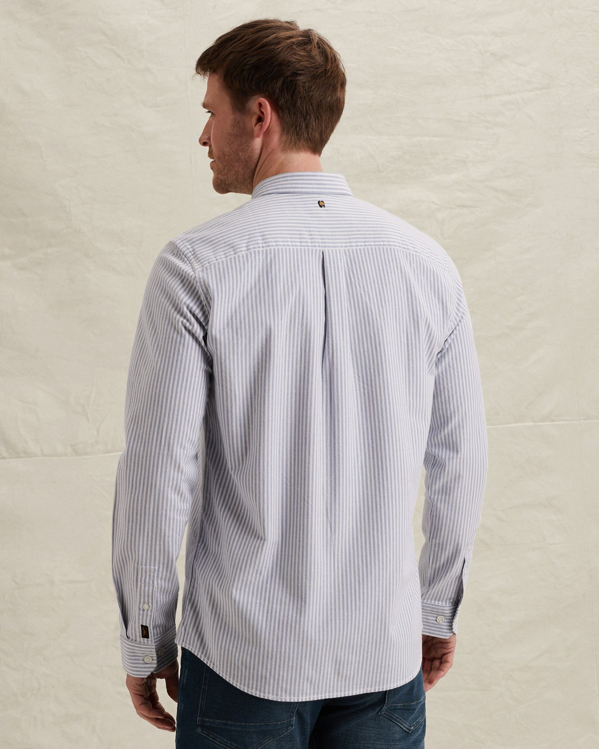 Рубашка PME Legend оксфорд с полосатым пряжно-окрашенным рисунком синяя артикул PSI650002-5040