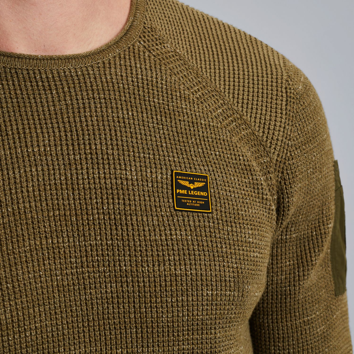 Пуловер PME Legend с круглым вырезом зелёный артикул PKW2508301-6416