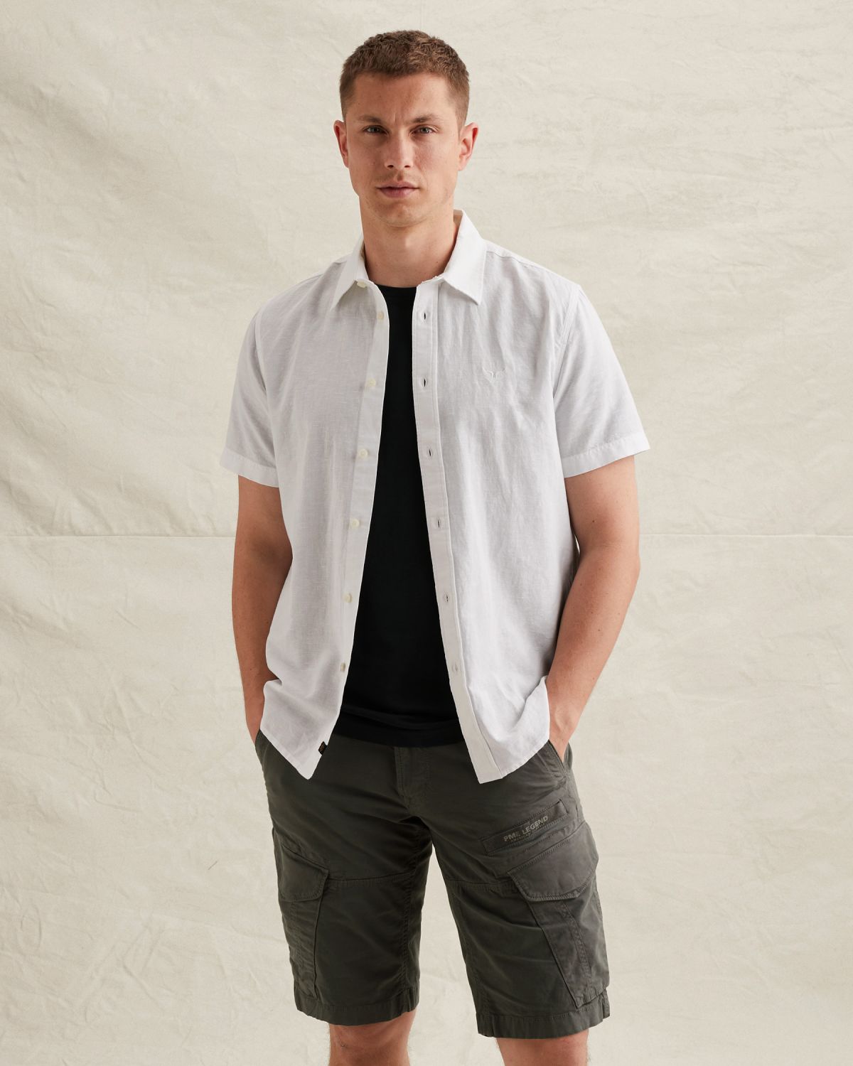 Рубашка PME Legend с короткими рукавами на пуговицах белая артикул PSIS2604210-7003