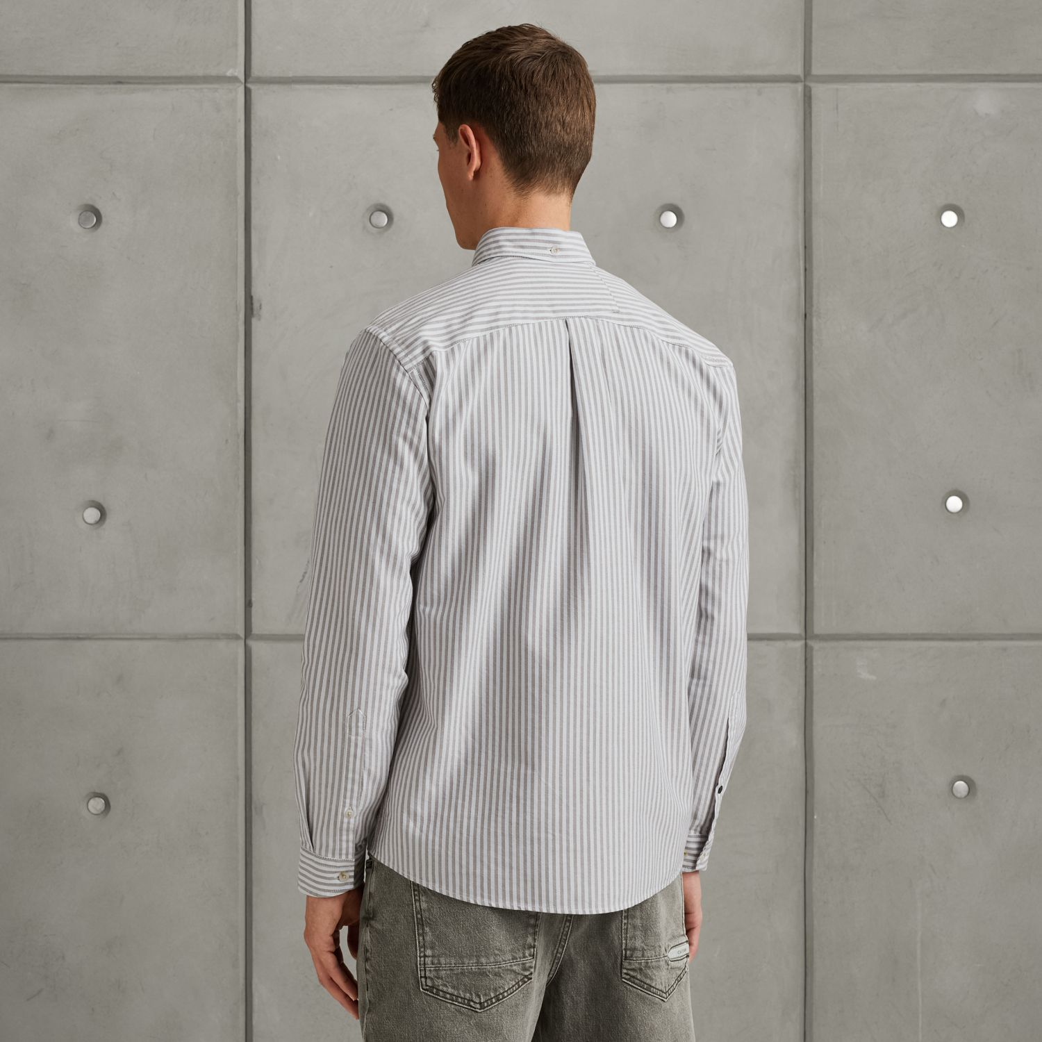 Рубашка Cast-Iron оксфорд в полоску хаки артикул CSI2508202-8025