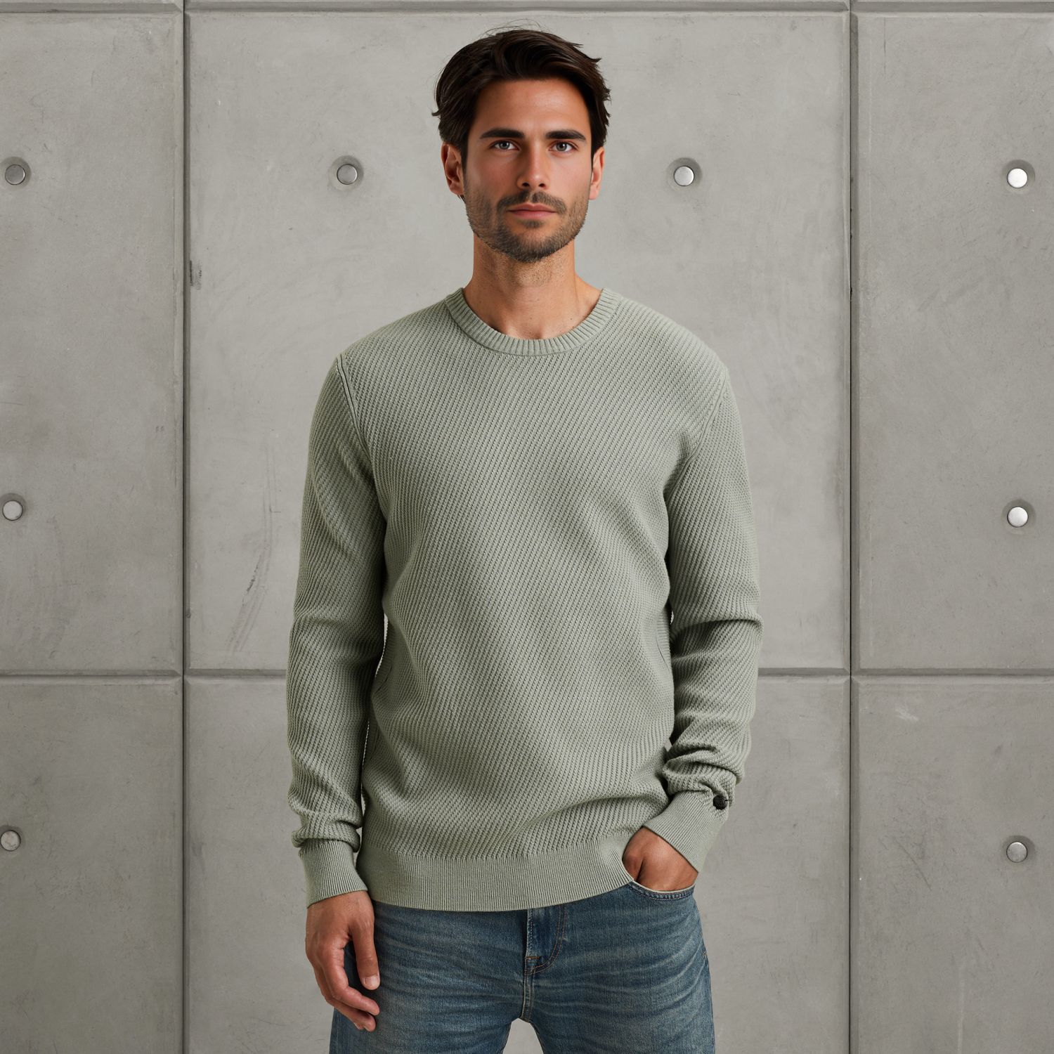 Пуловер Cast-Iron с фактурой зелёный артикул CKW2510340-6021