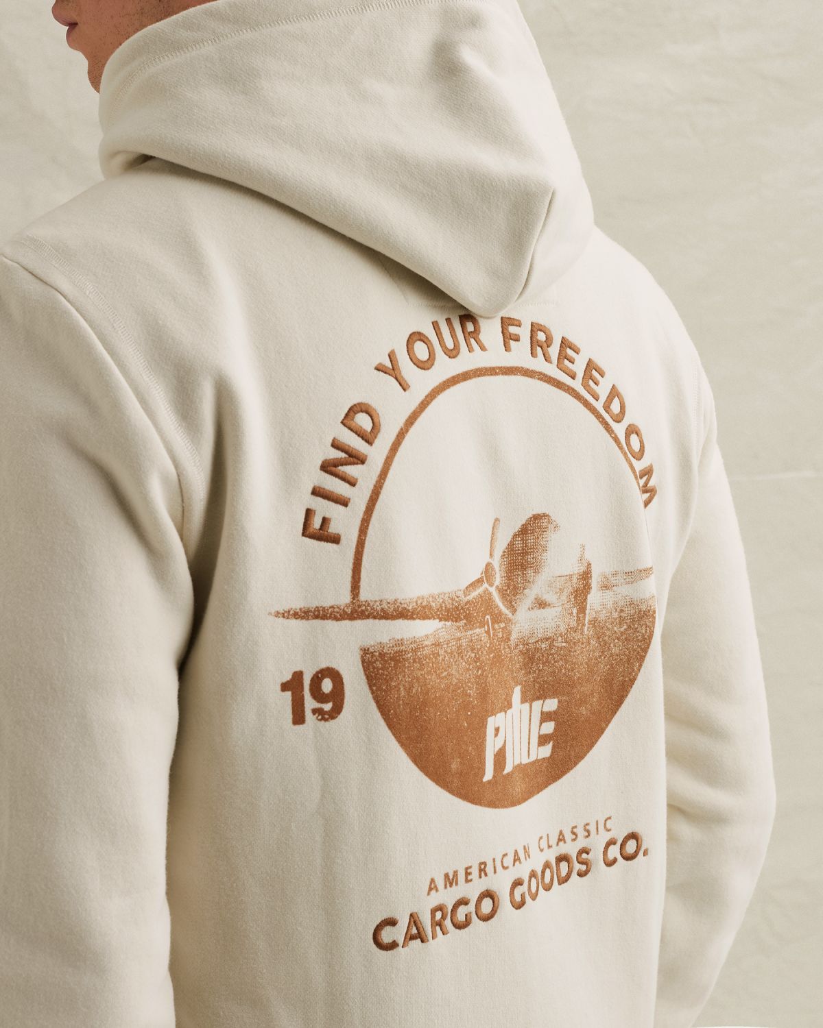 Толстовка PME Legend с капюшоном и принтом на спинке бежевая артикул PSW2602487-7013