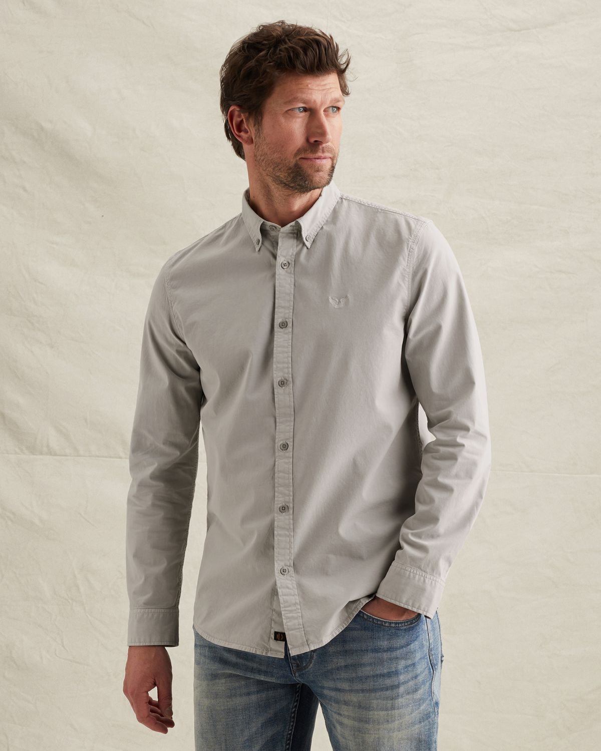 Рубашка PME Legend American Classic с воротником на пуговицах серая артикул PSI650001-5016