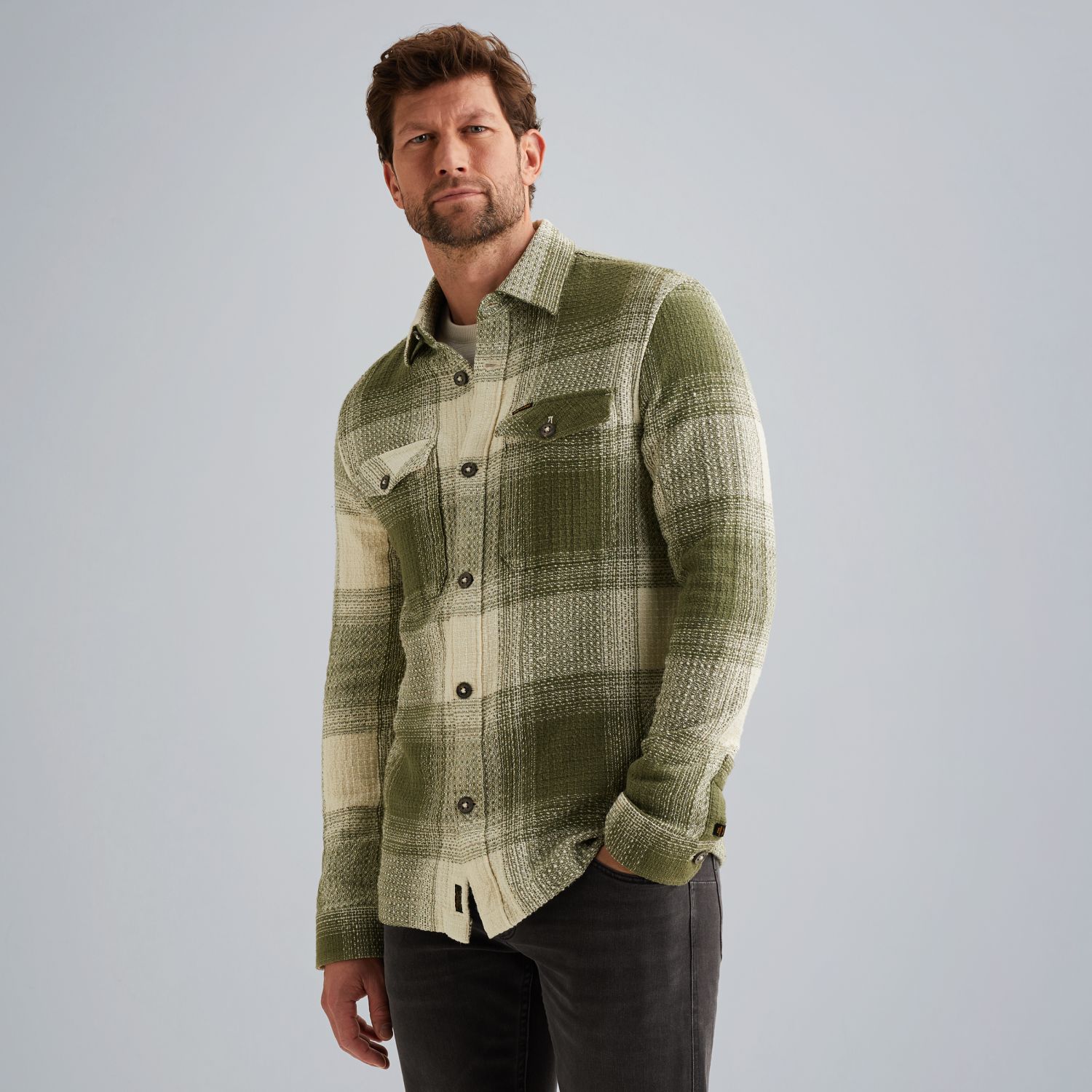 Рубашка в клетку зелёная артикул PSI2511250-6213