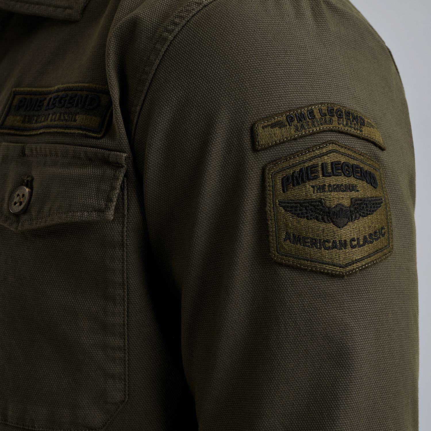 Рубашка-куртка PME Legend с застёжкой на пуговицы зелёная артикул PSI2508252-8039