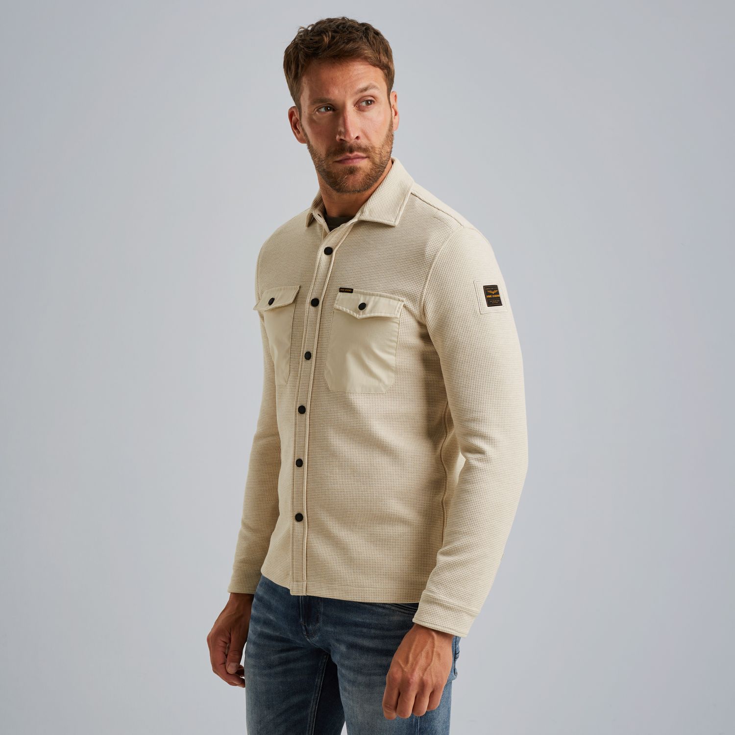 Куртка-рубашка с вафельной текстурой бежевая артикул PSI2511246-7013