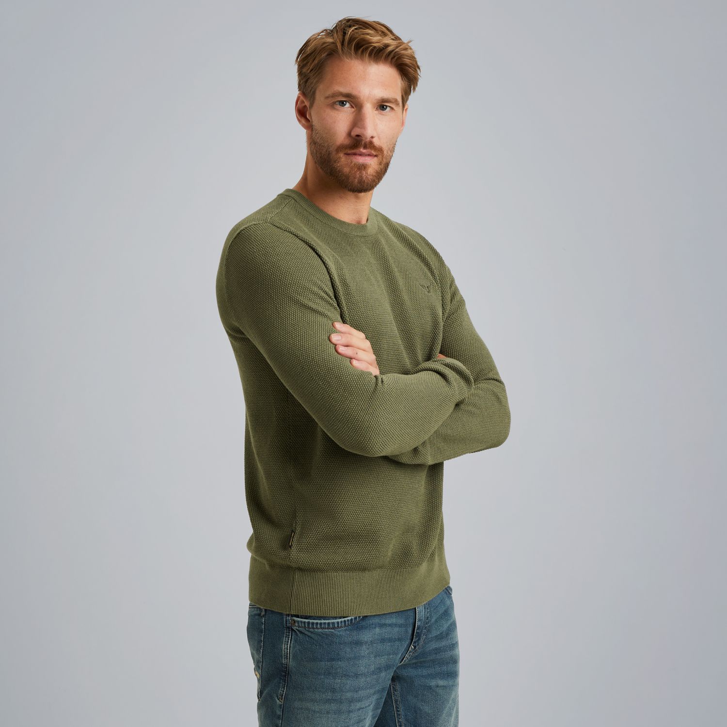 Пуловер PME Legend с вафельной текстурой зелёный артикул PKW2508324-6379