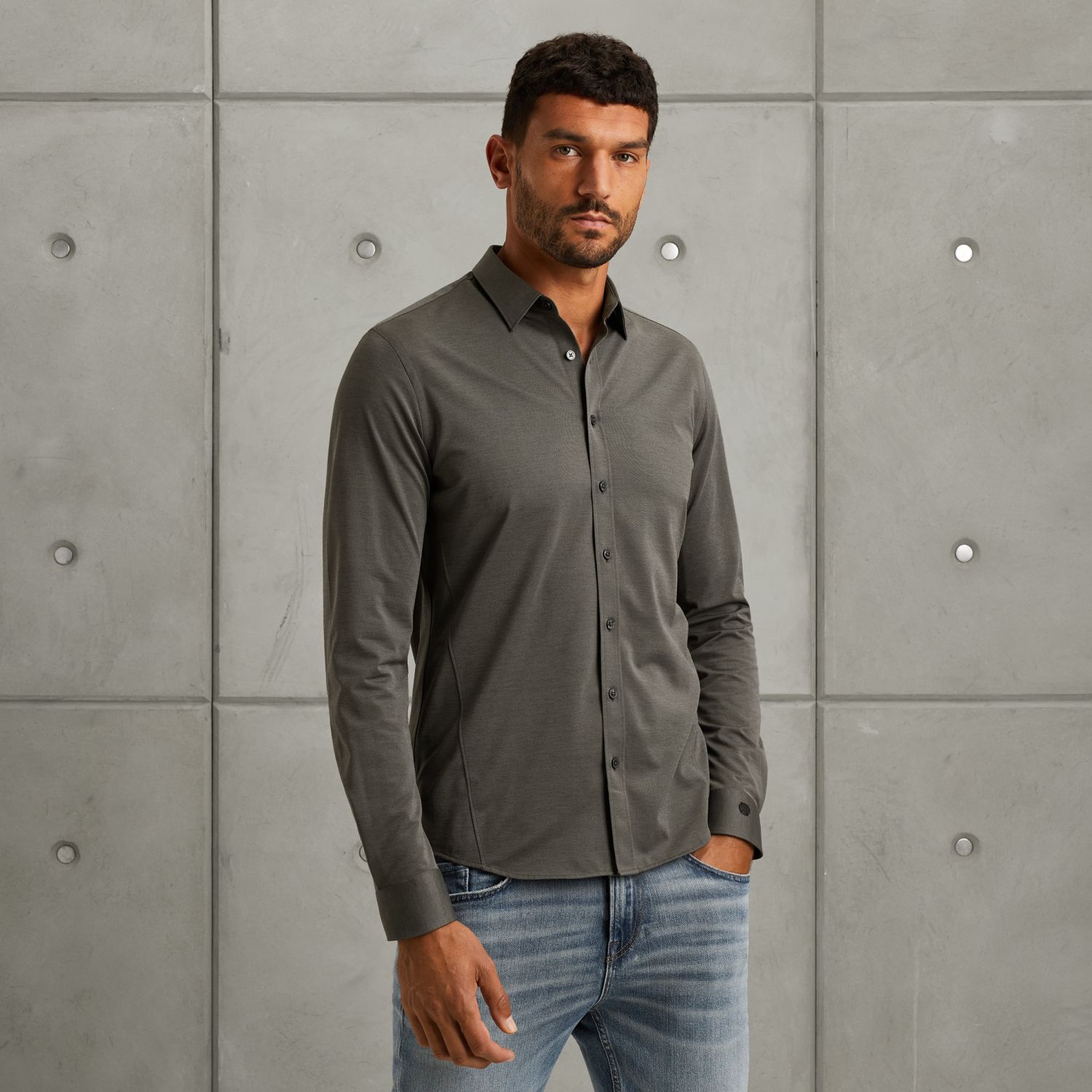 Рубашка Cast-Iron из джерси серая артикул CSI2509223-9159