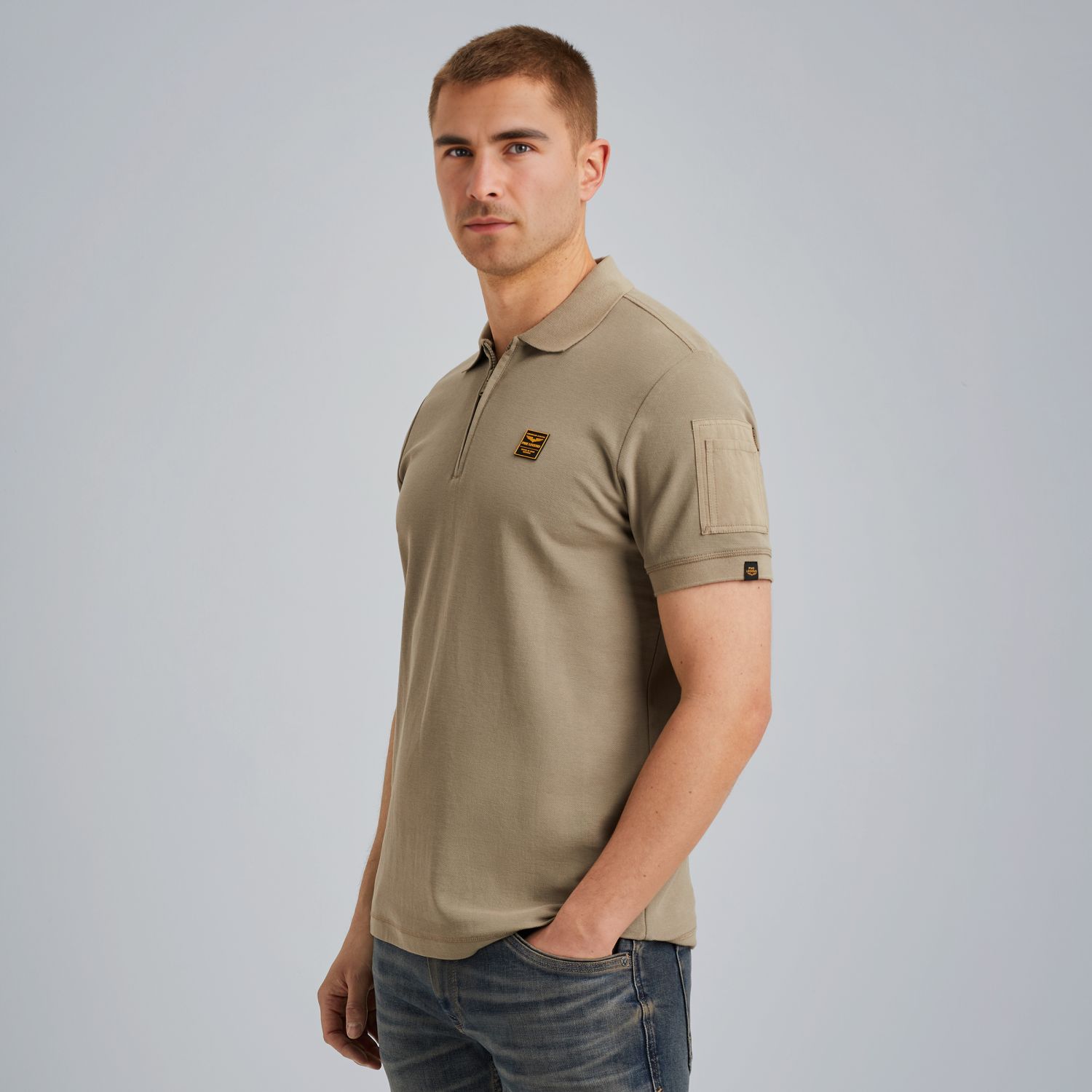 Поло с молнией хаки артикул PPSS2506864-6391