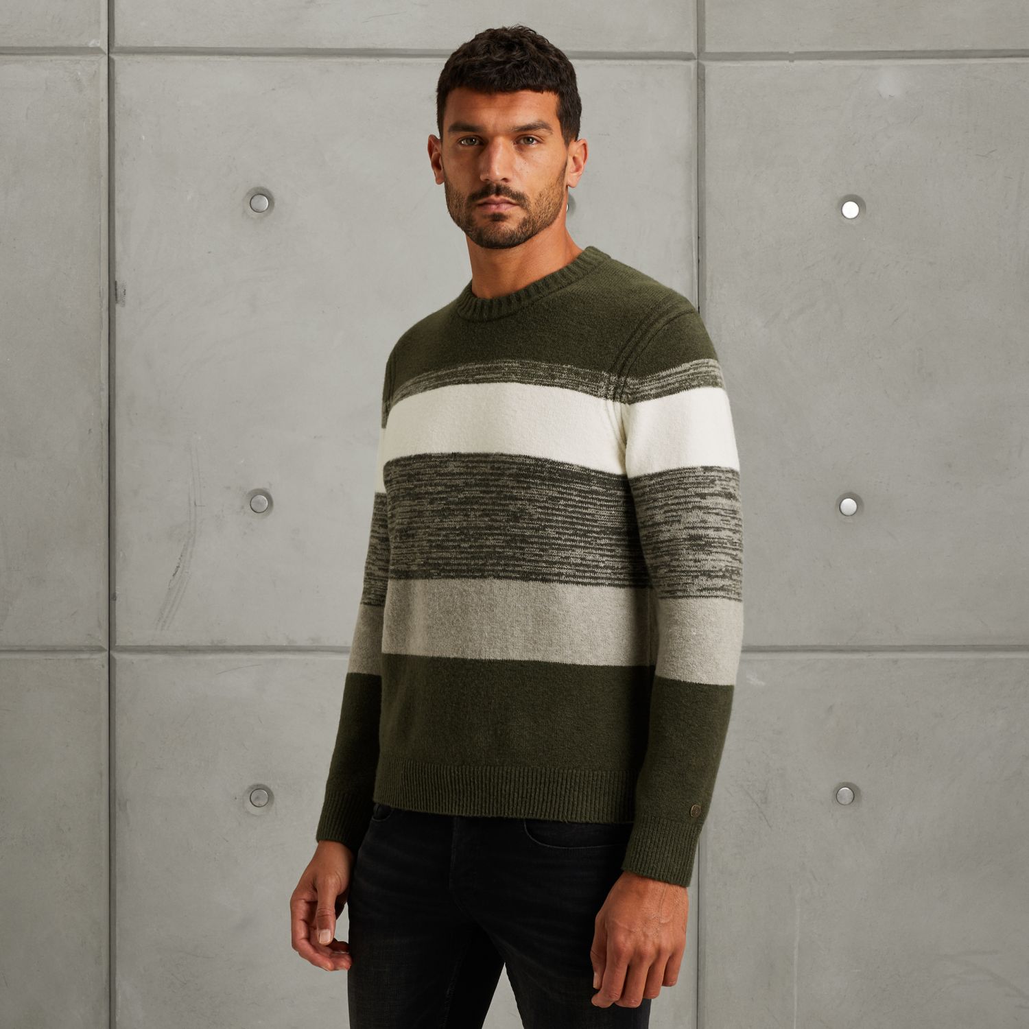 Пуловер Cast-Iron в полоску зелёный артикул CKW2510352-6513