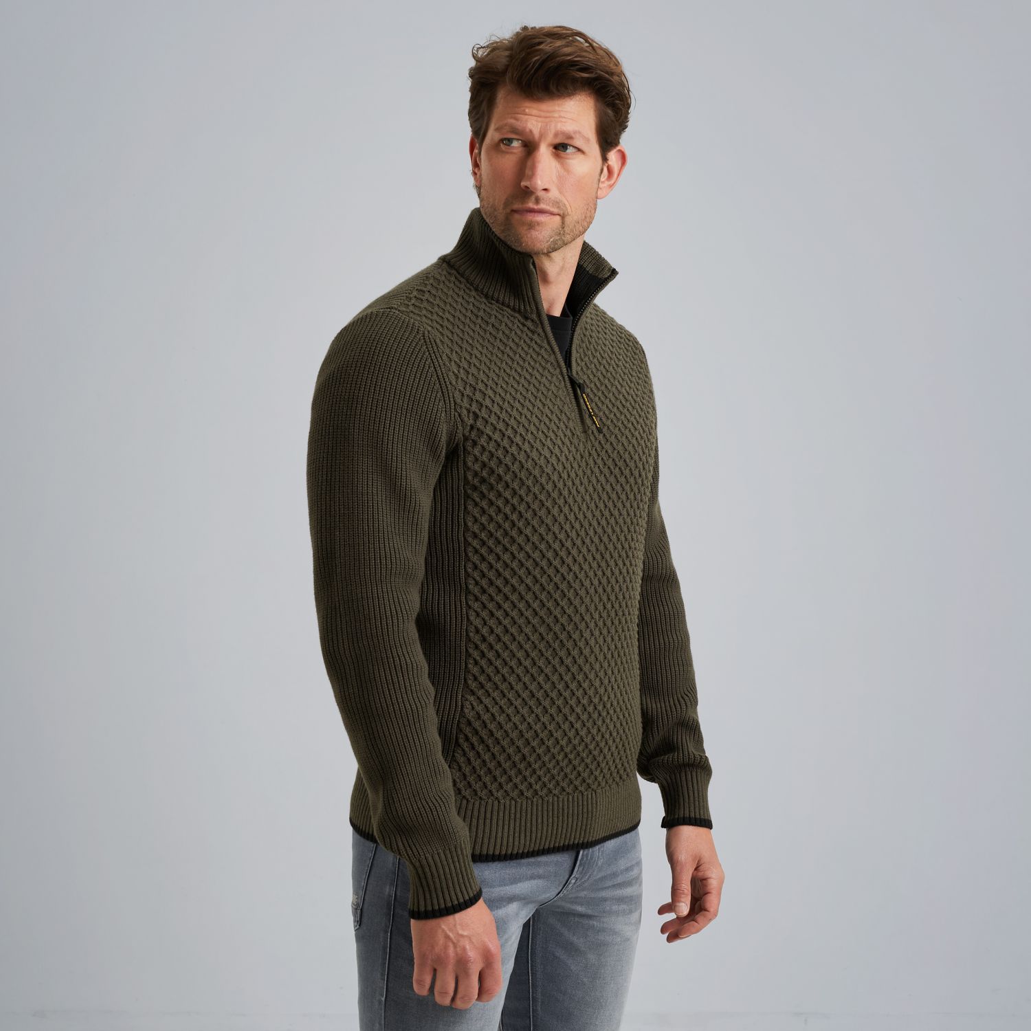 Пуловер PME Legend с короткой молнией зелёный артикул PKW2509324-8039