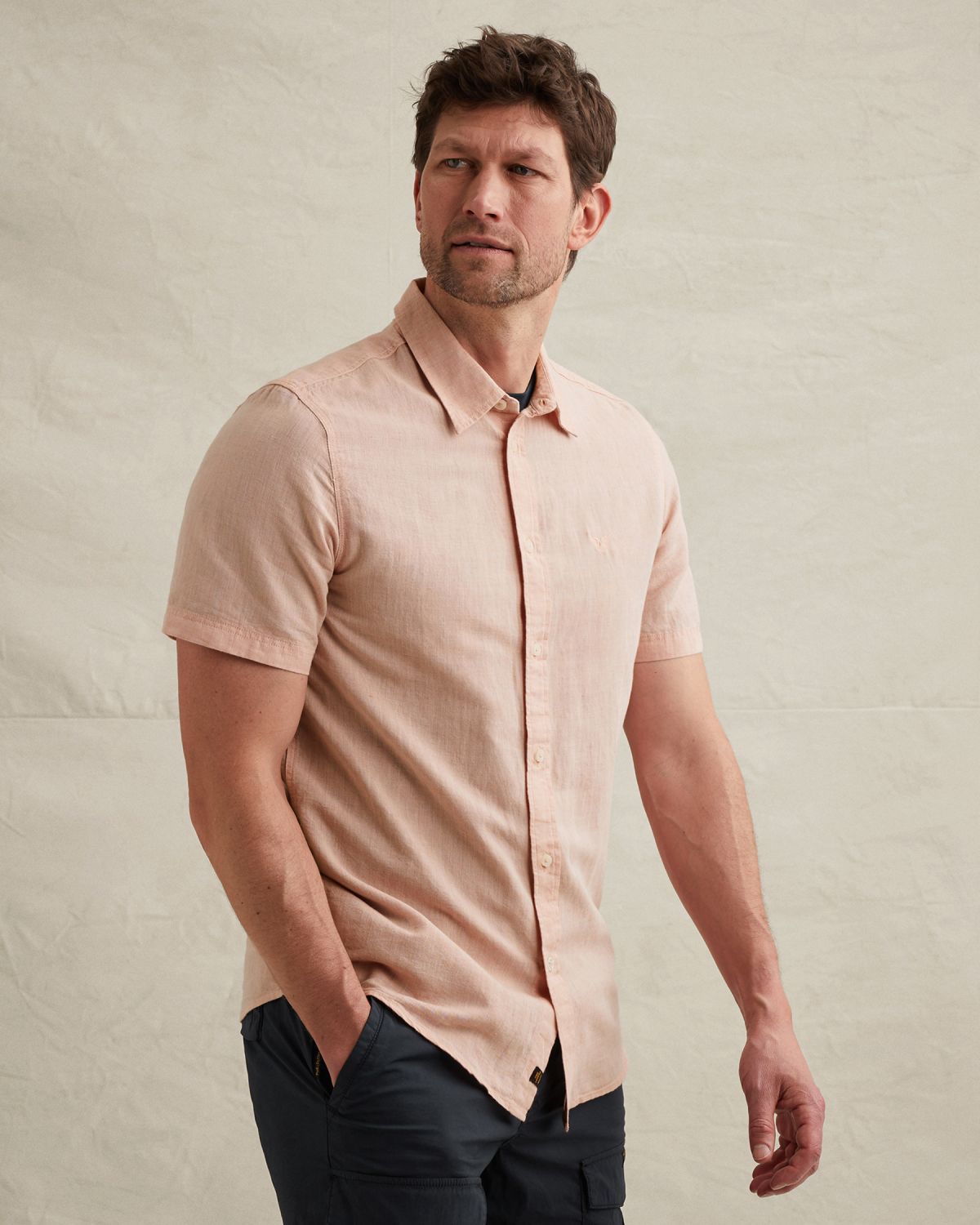 Рубашка PME Legend с короткими рукавами на пуговицах розовая артикул PSIS2604210-3031