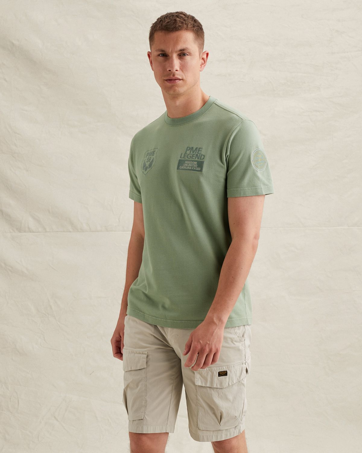 Футболка PME Legend с вышитыми нашивками зелёная артикул PTSS2604576-6123