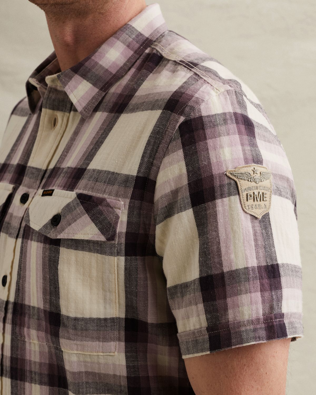 Рубашка PME Legend в клетку фиолетовая артикул PSIS2603258-4323