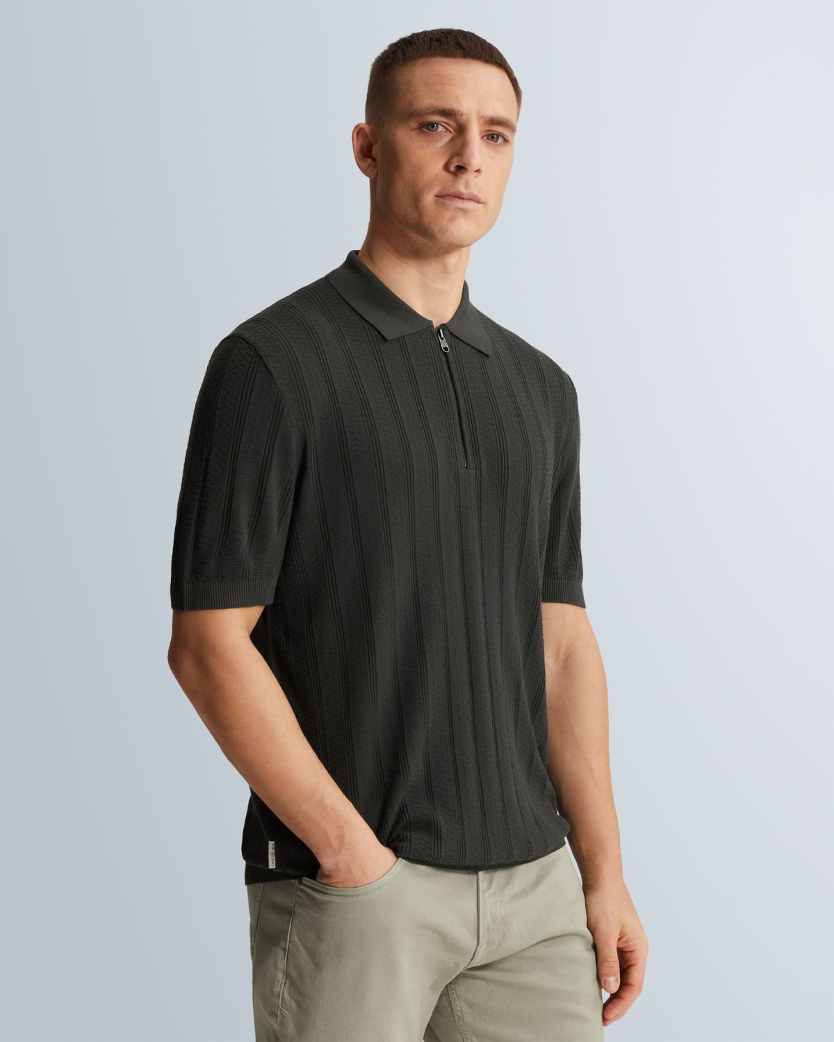 Футболка-поло Cast-Iron с молнией серая артикул CPSS2602855-9159