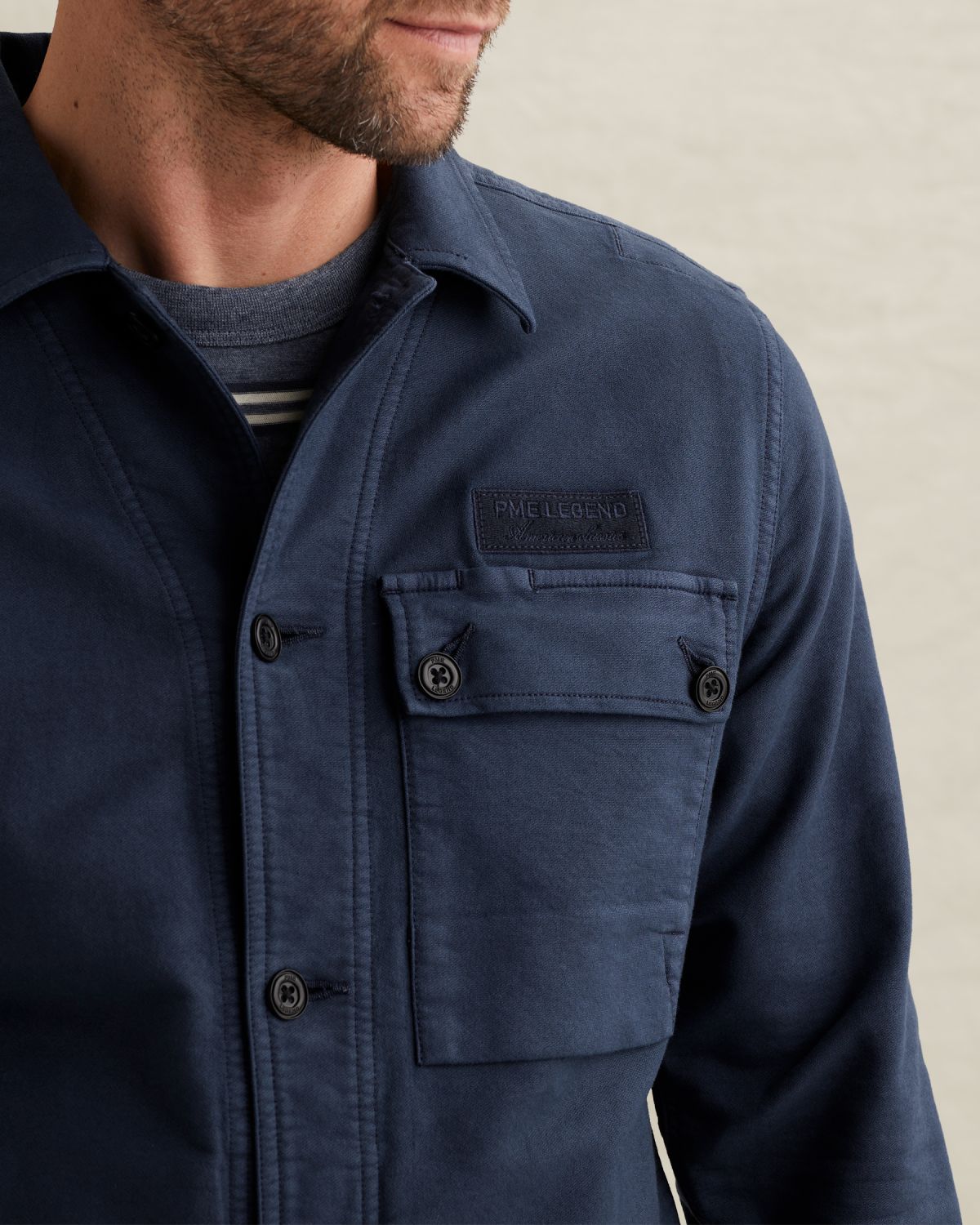 Рубашка-куртка PME Legend с пуговицами синяя артикул PSI2602233-5116