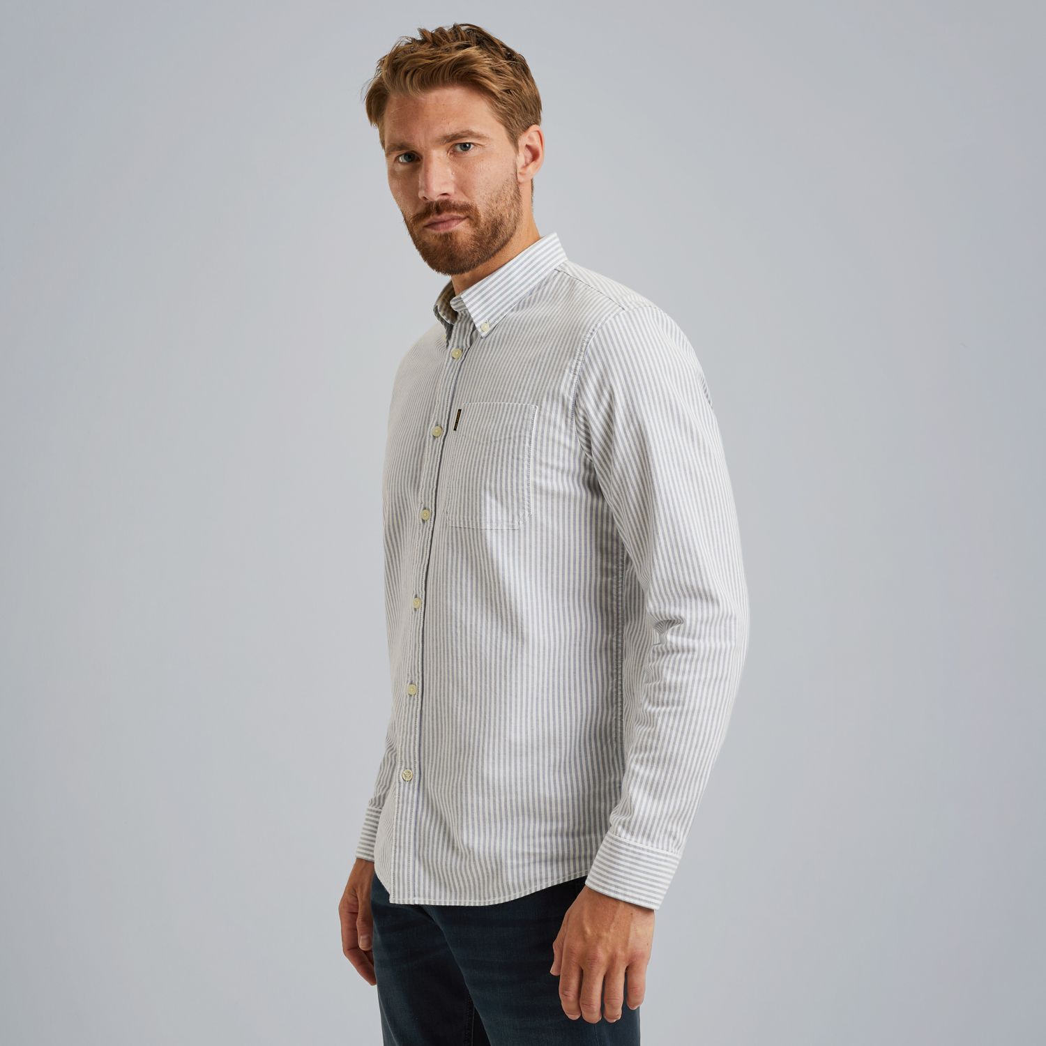 Рубашка PME Legend Oxford в полоску синяя артикул PSI2508208-5040
