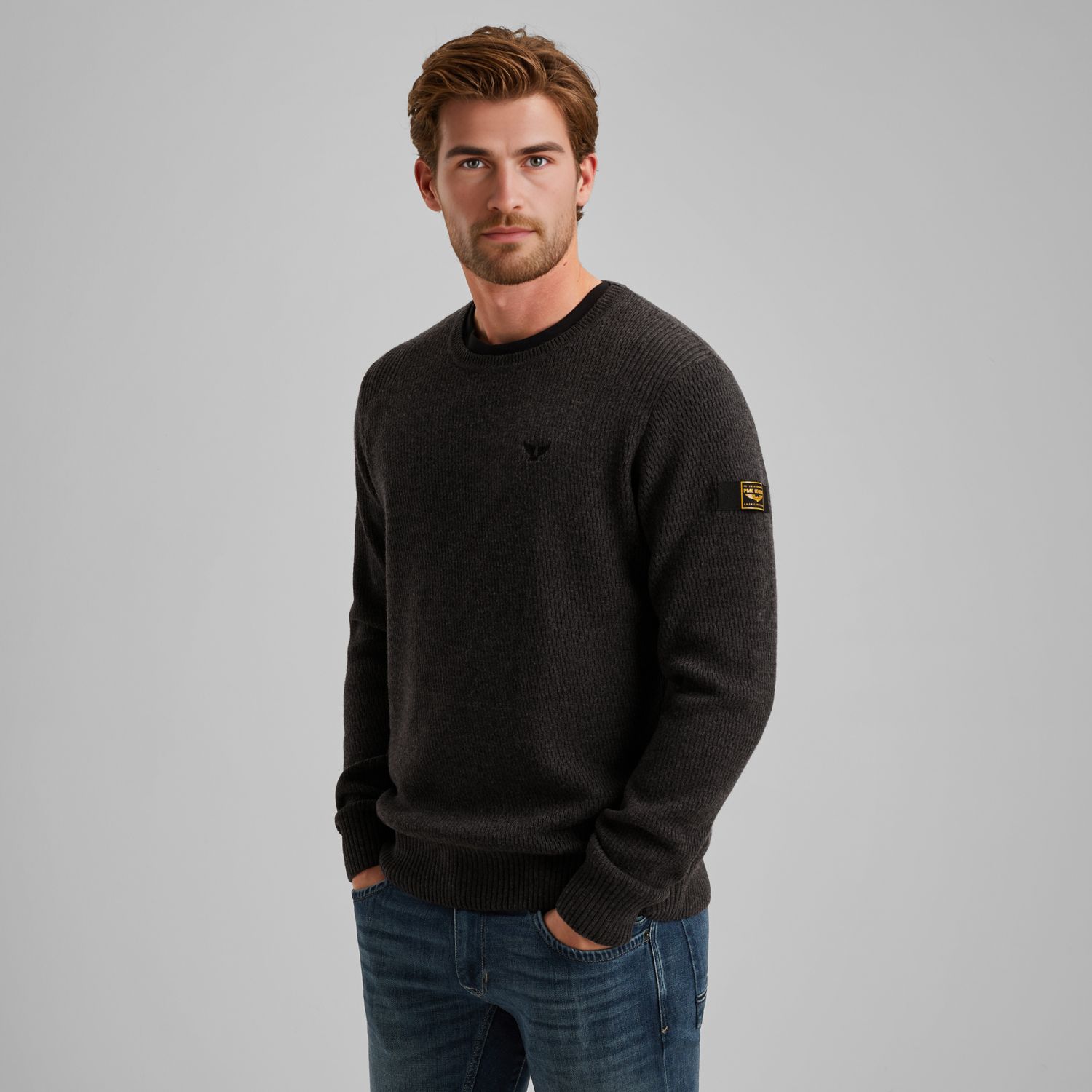 Пуловер PME Legend из мериносовой шерсти серый артикул PKW2508325-996