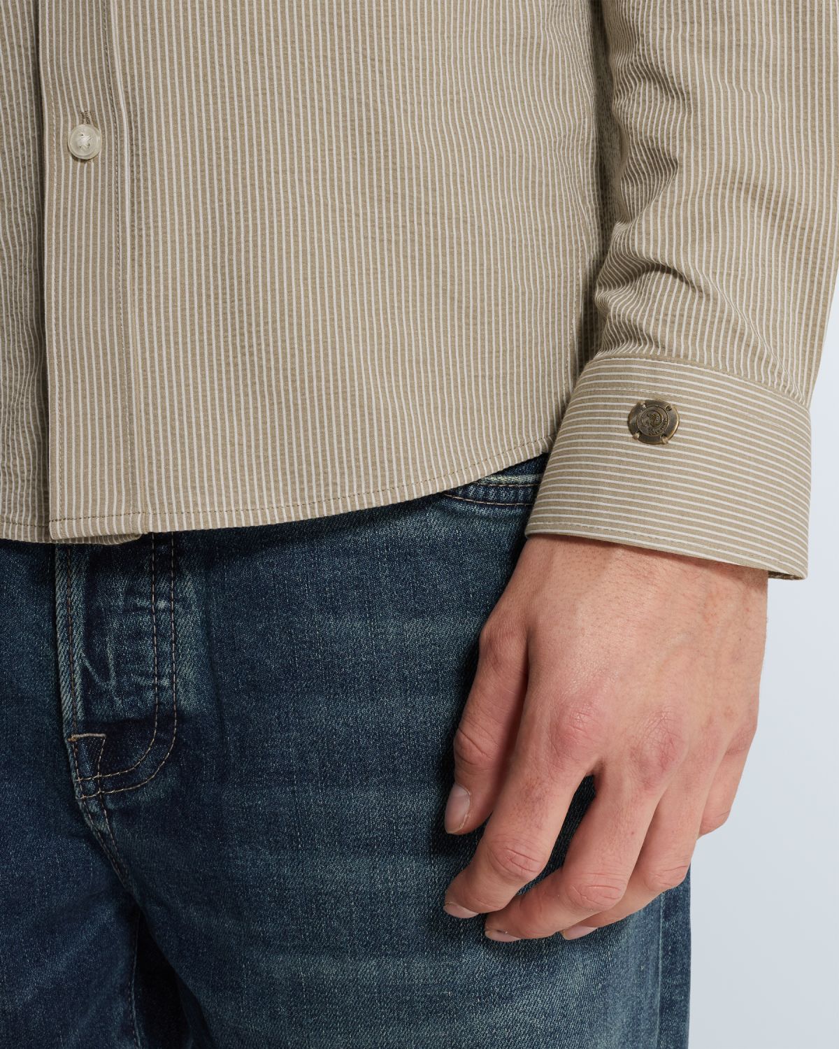 Рубашка Cast-Iron с текстурной полосой бежевая артикул CSI2602218-8023