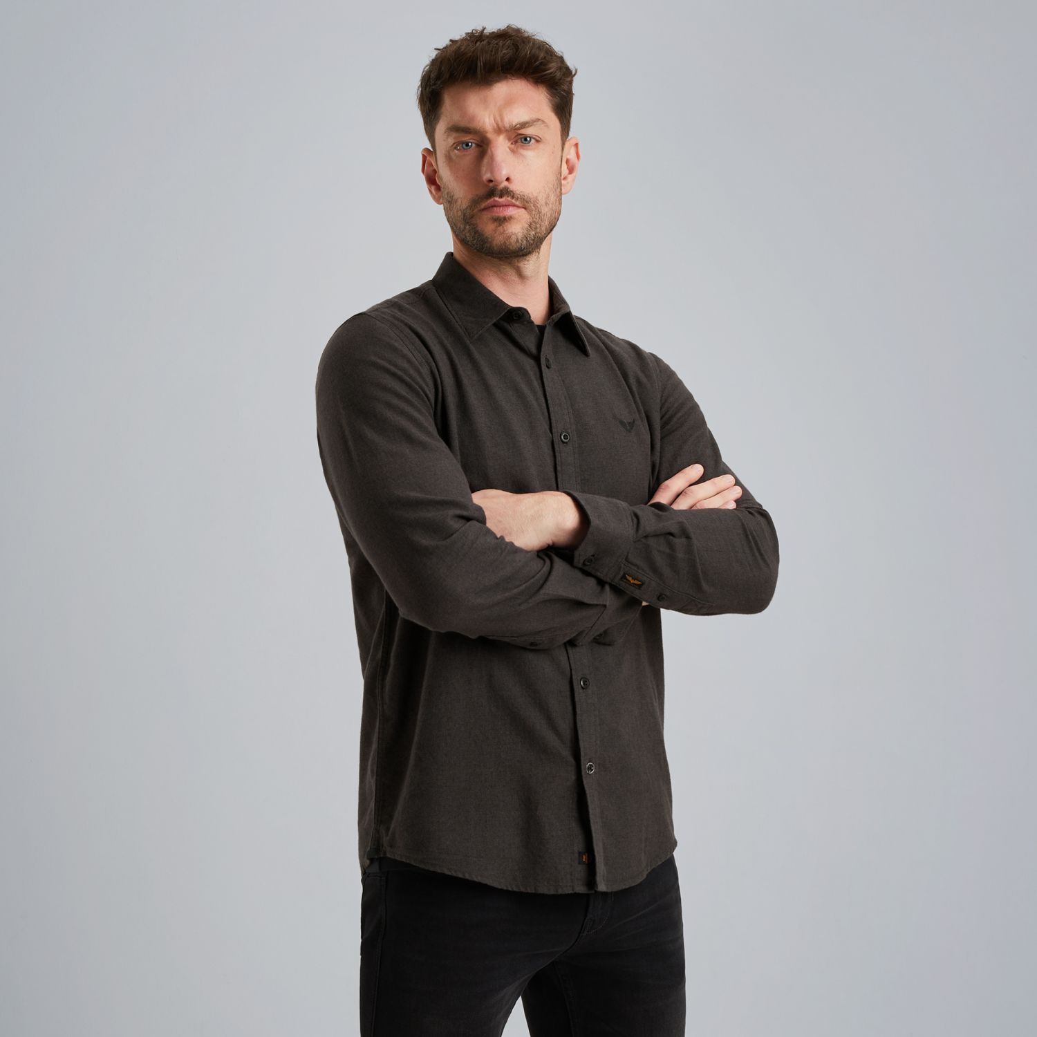 Рубашка PME Legend с фактурной поверхностью чёрная артикул PSI2510202-9067