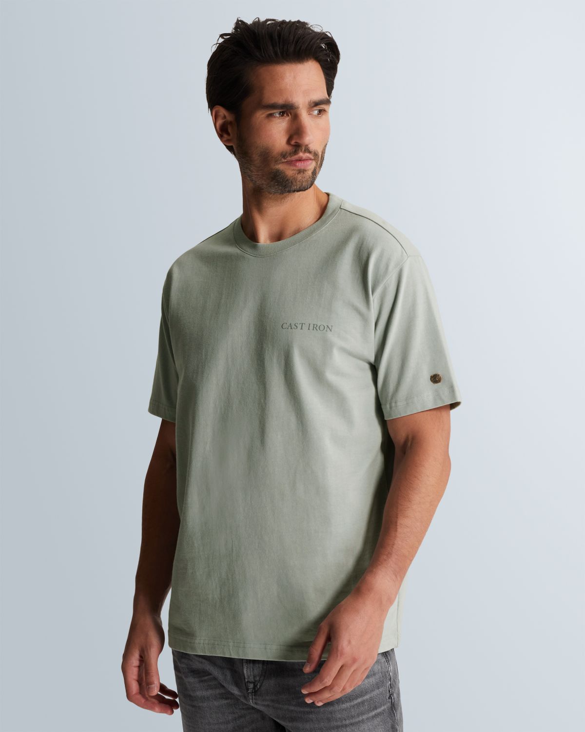 Футболка Cast-Iron с крупным принтом серая артикул CTSS2603512-9105